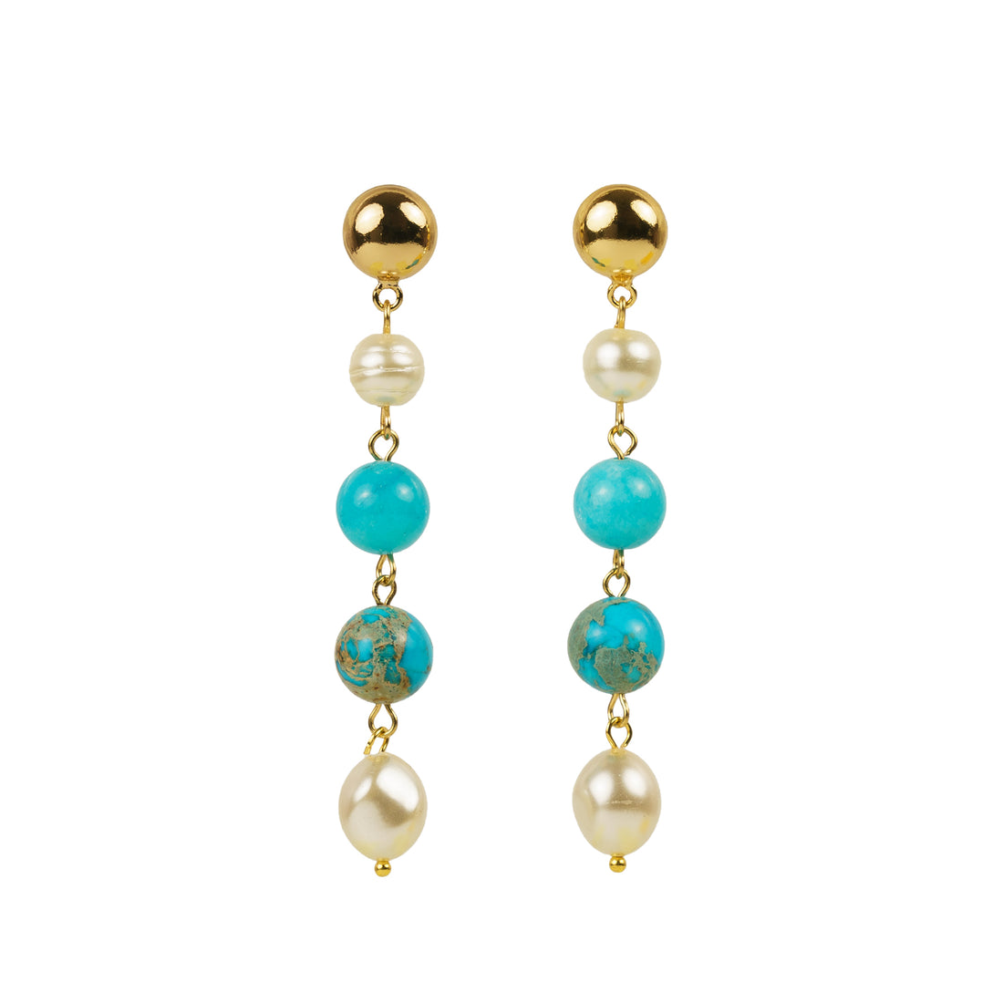 Orecchini pendenti in turchese e perla