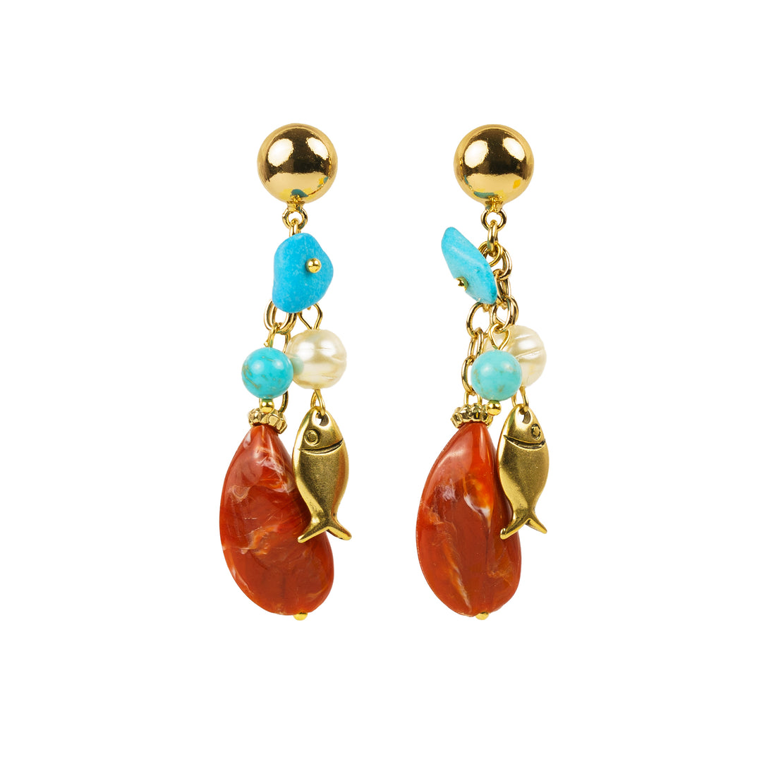 Orecchini pendenti con conchiglie e pesci