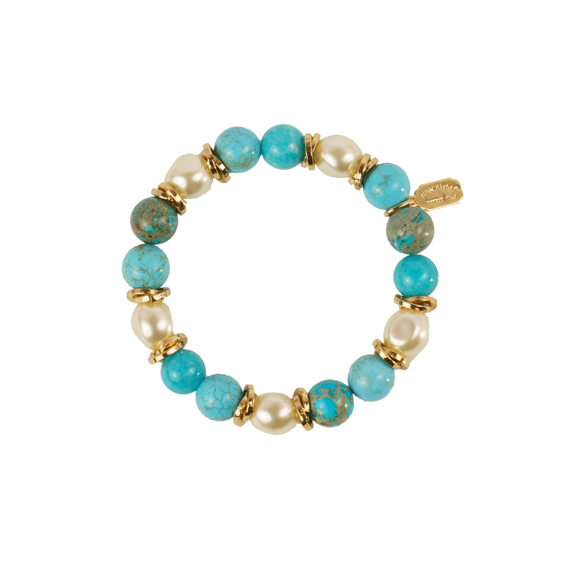 Bracciale elastico in pietre dure turchesi e perla