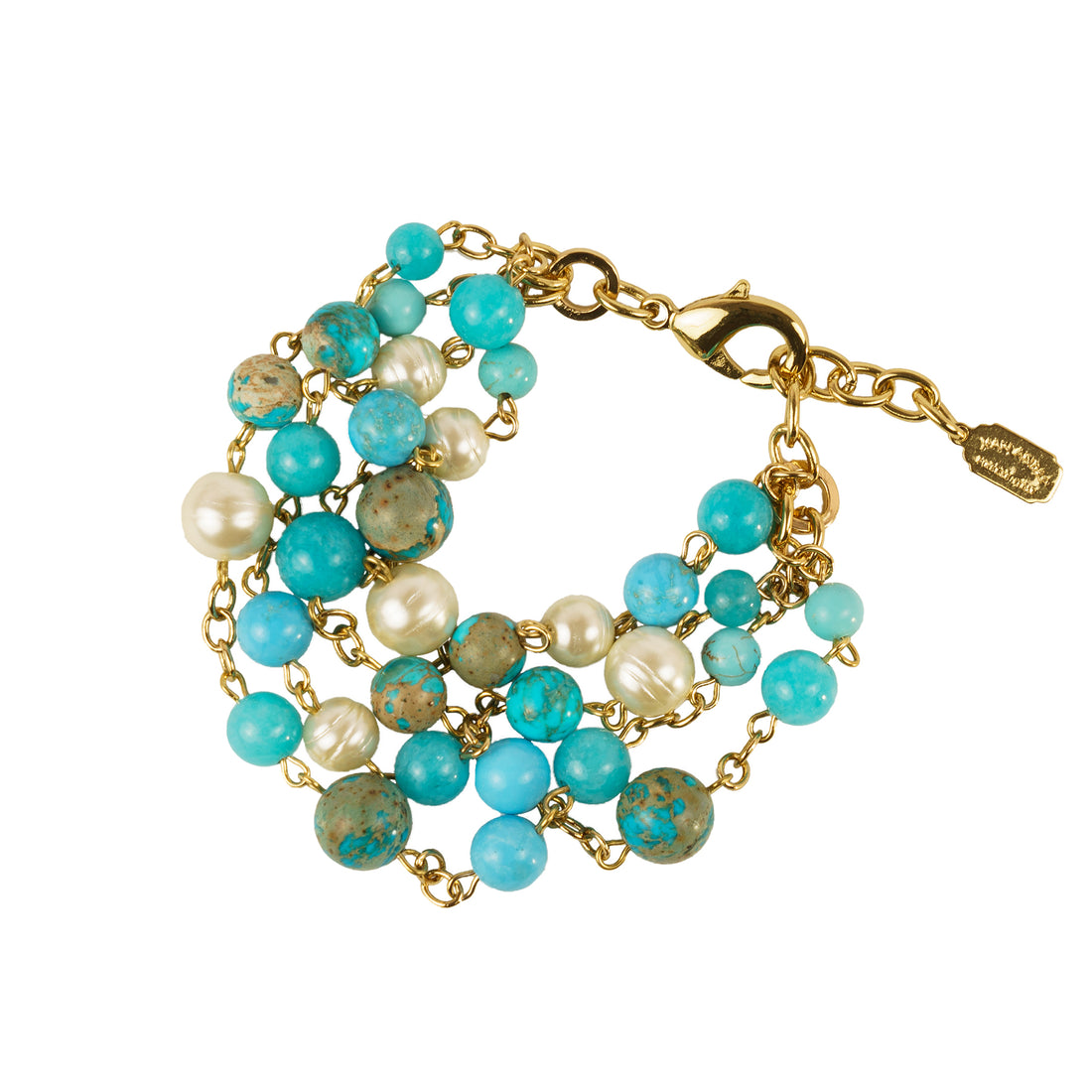 Bracciale quattro fili di perle e pietre dure turchesi