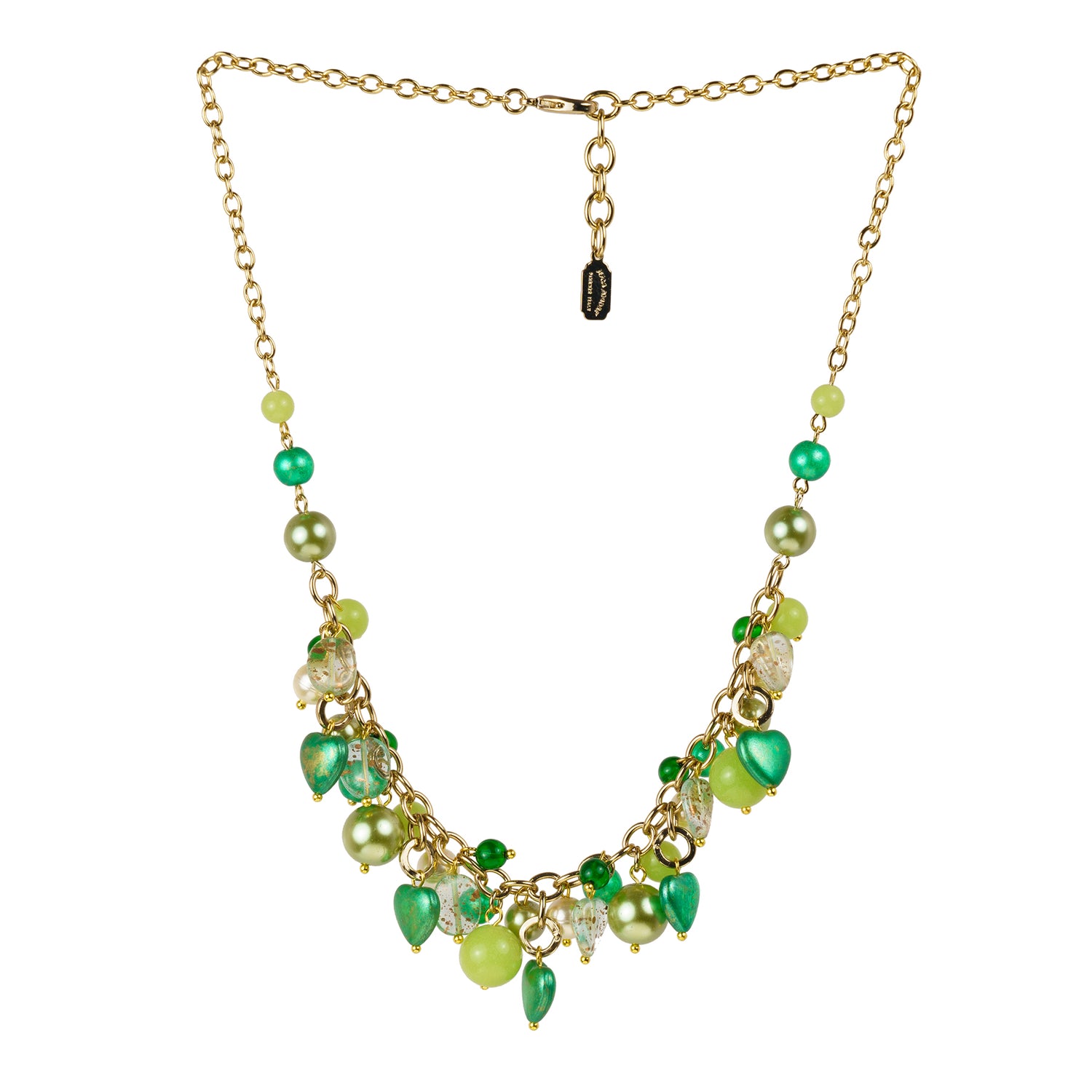 Collana girocollo charms con perle e cuori