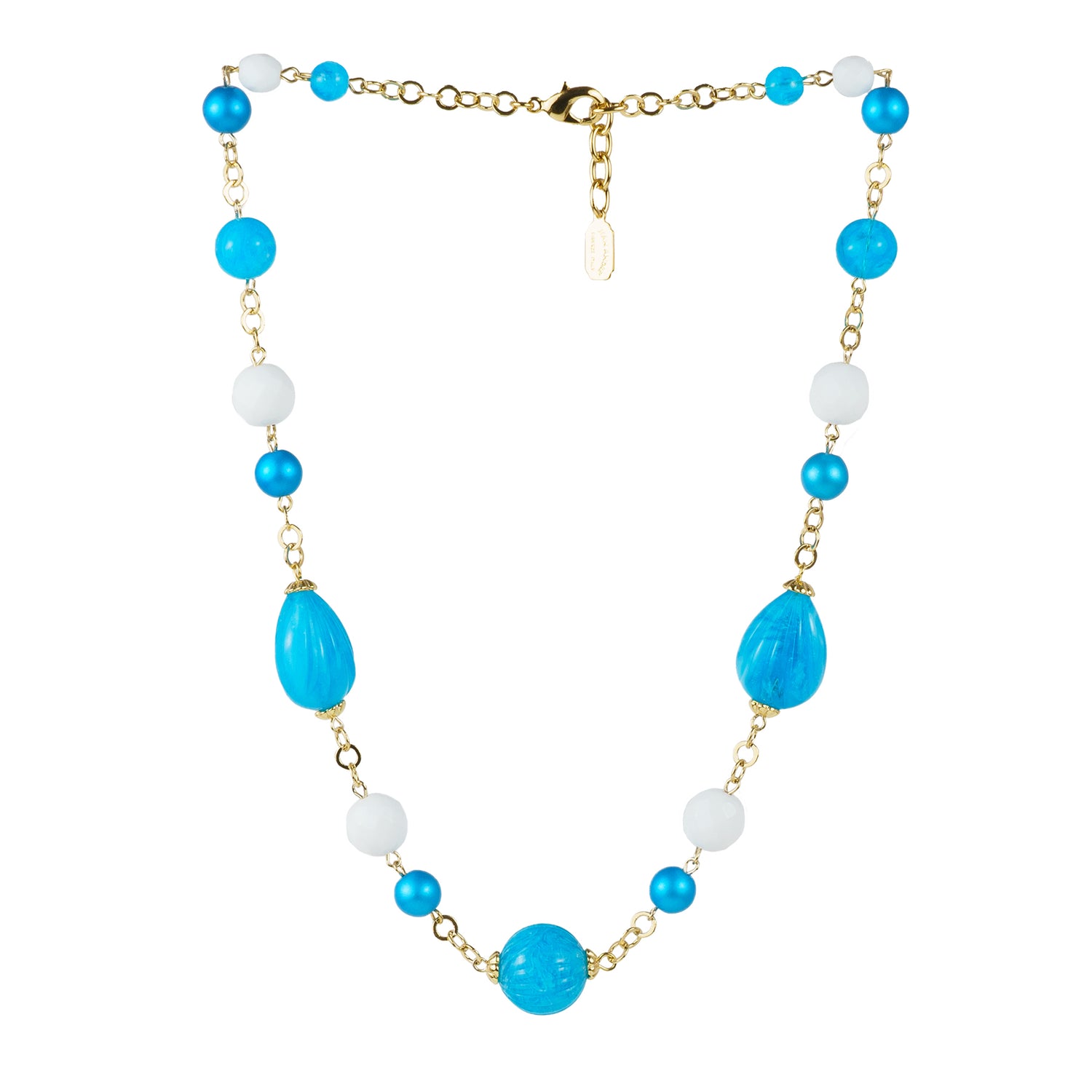 Multi-strand necklace of colored pearls and crystals