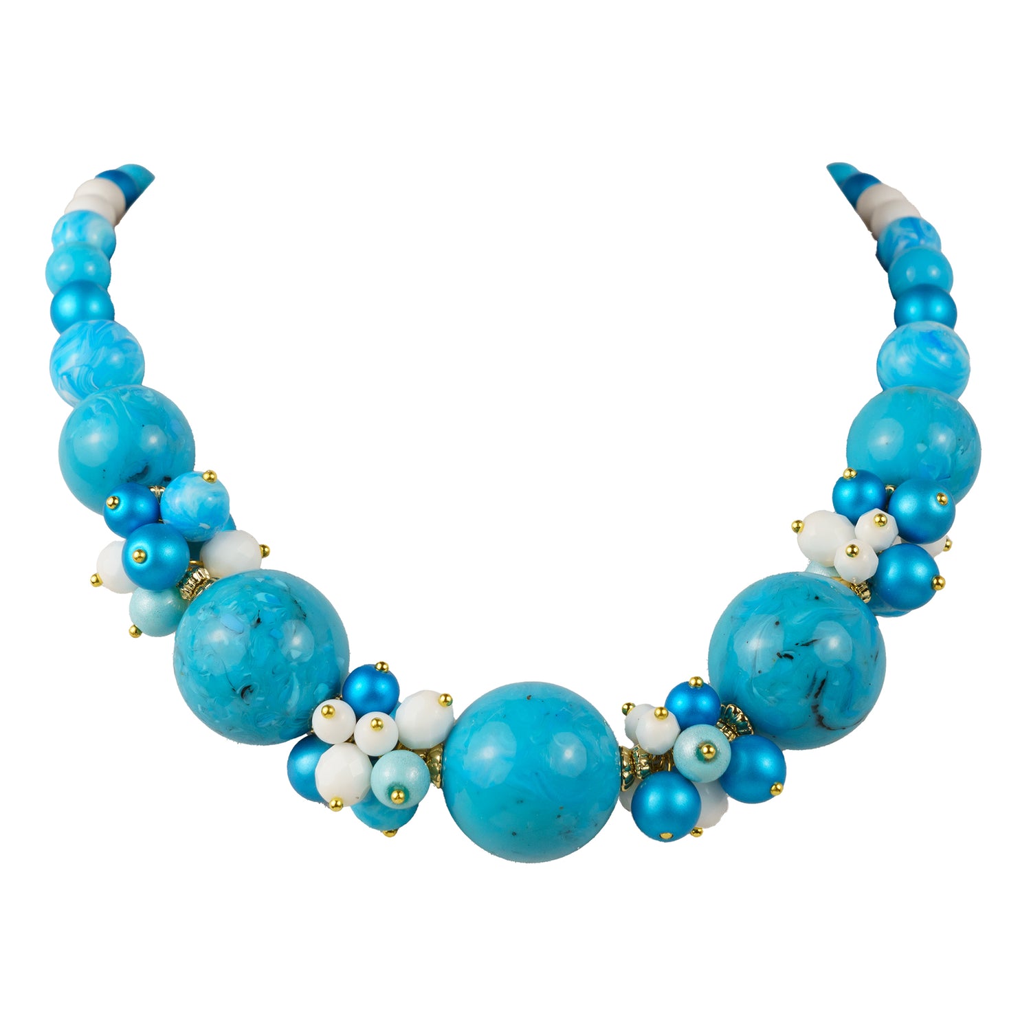 Multi-strand necklace of colored pearls and crystals