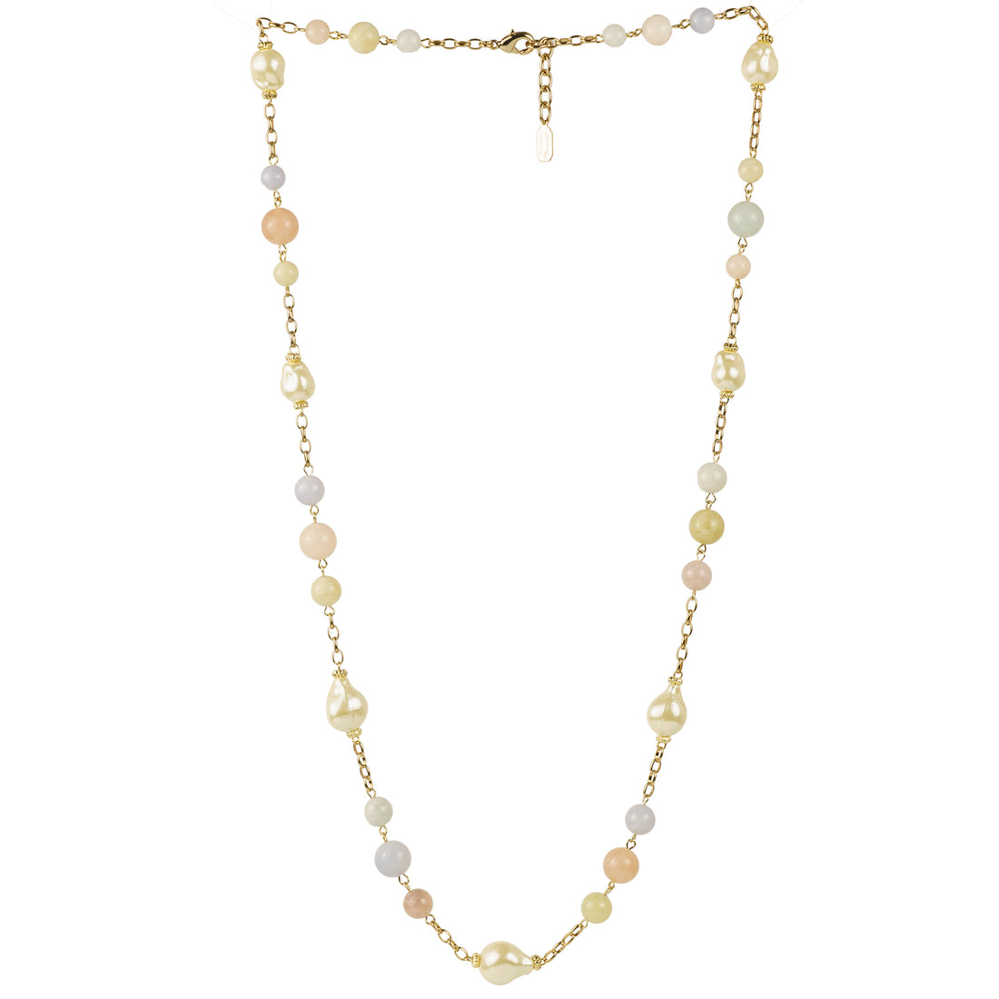 Collana lunga in pietra dura e perle barocche