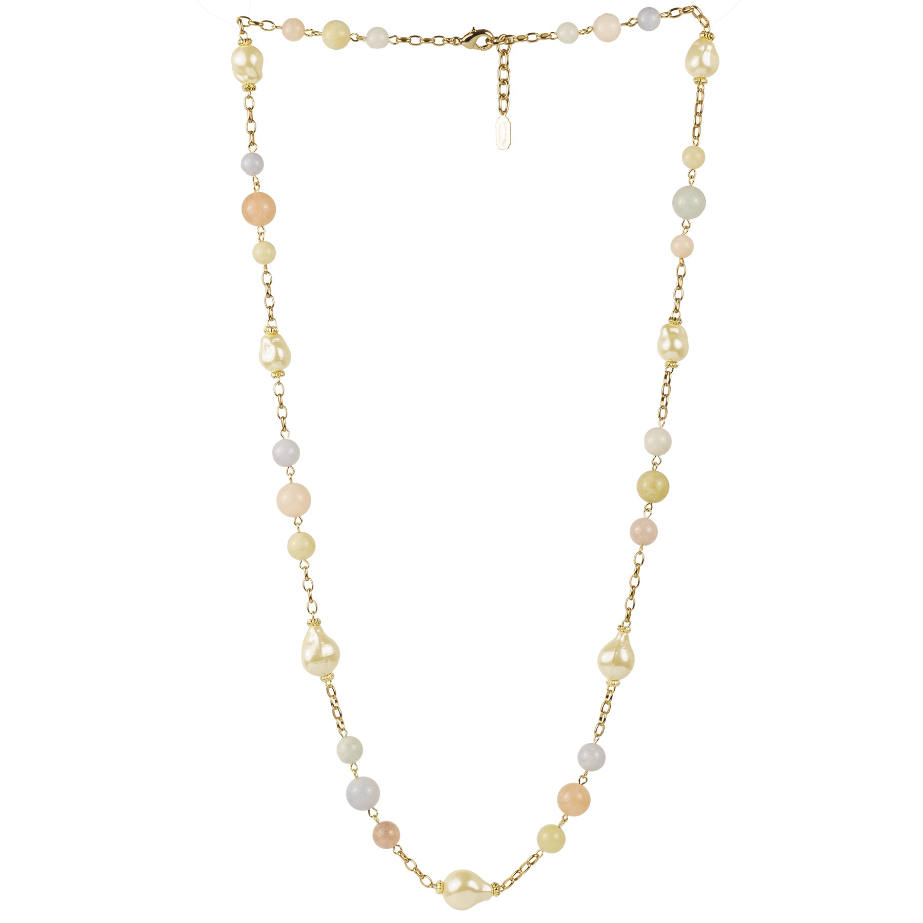 Collana lunga in pietra dura e perle barocche