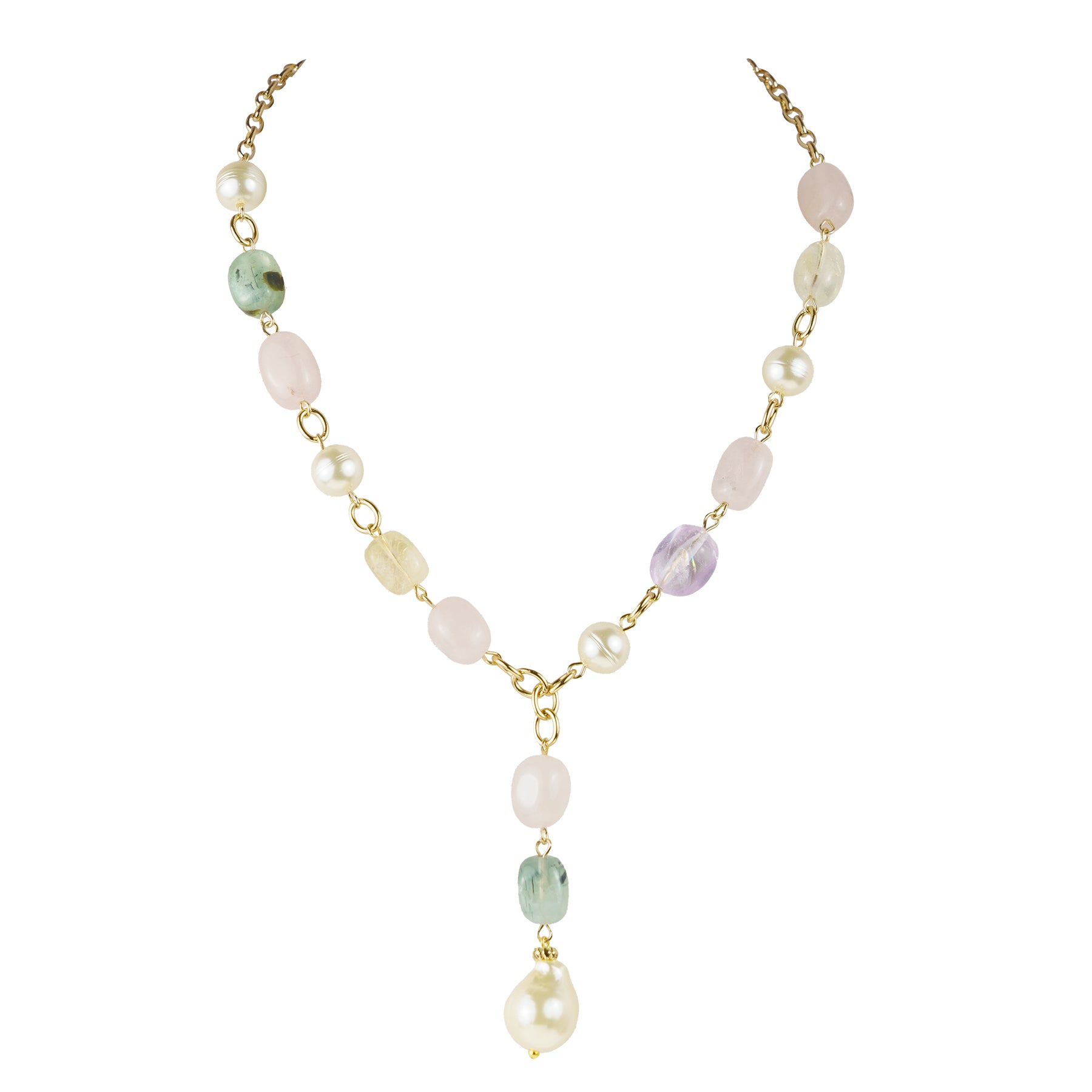 Collana girocollo con pendente in pietra dura e perle