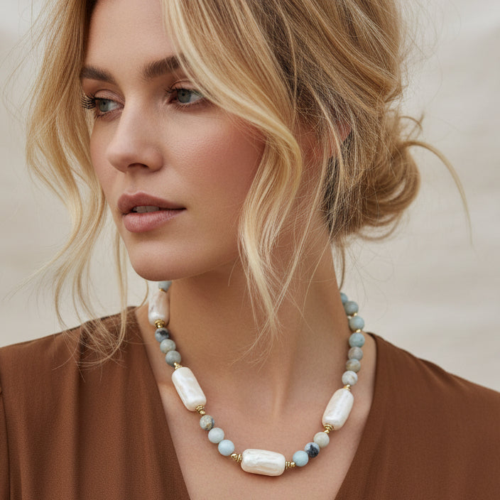 Multi-strand necklace of semi-precious stones