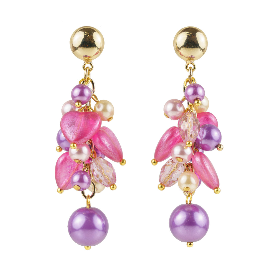 Orecchini pendenti a grappolo con perle e cuori