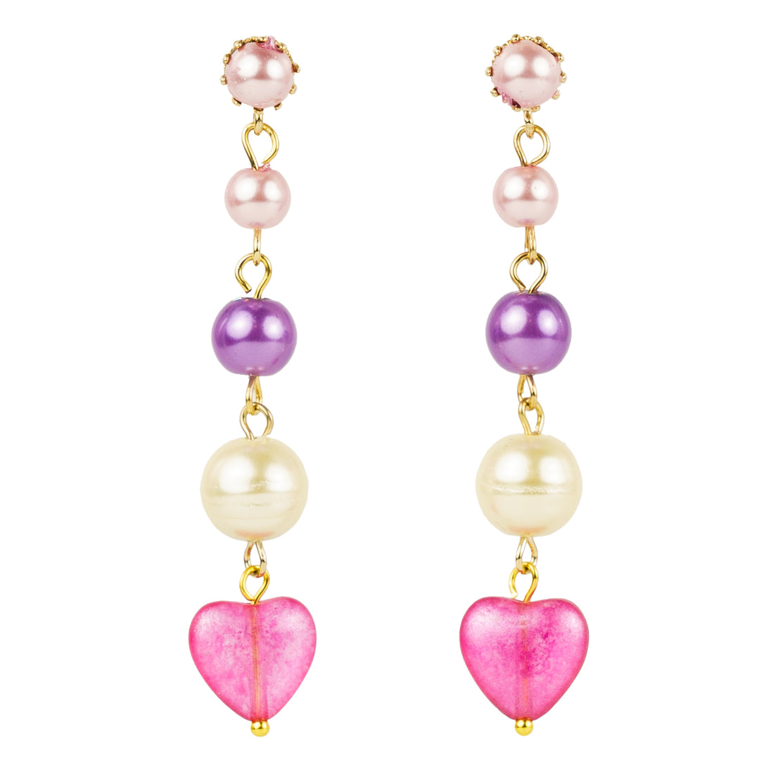 Orecchini pendenti con perle e cuori