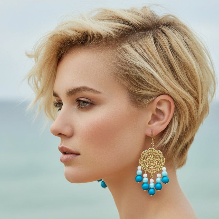 Pendientes colgantes de perlas de colores