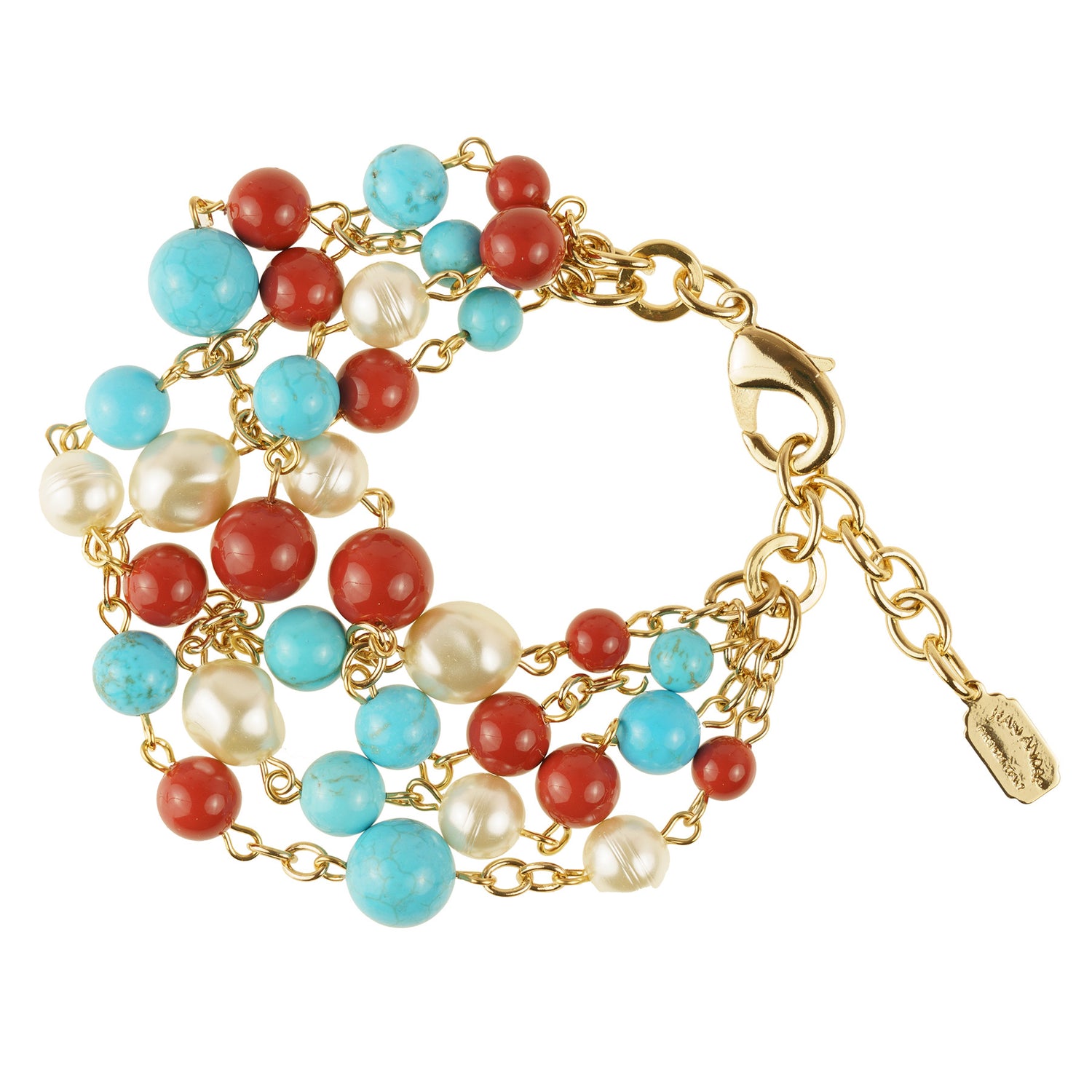 Bracciale 4 fili in corallo turchese e perle