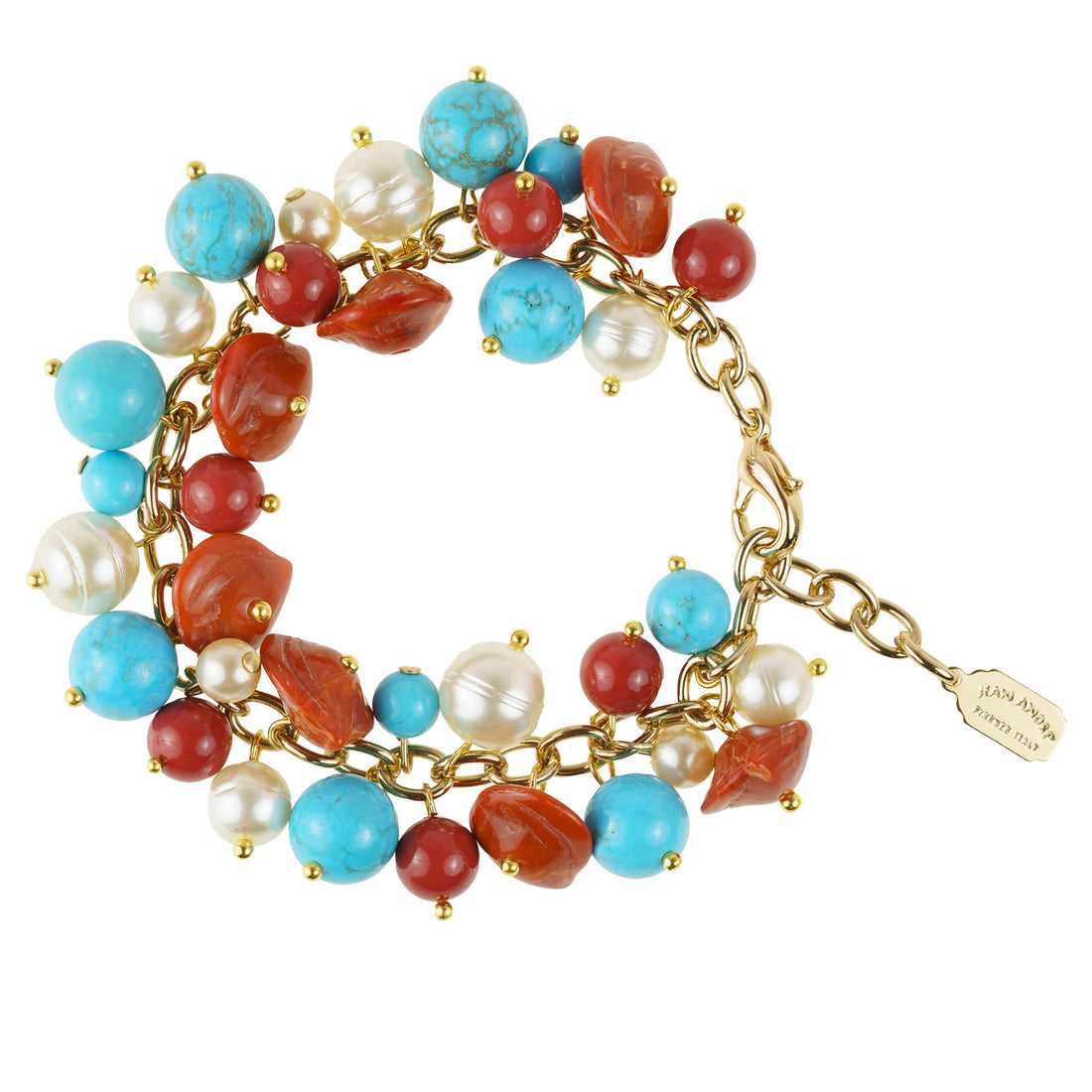 Pulsera de varias vueltas de coral turquesa y perlas