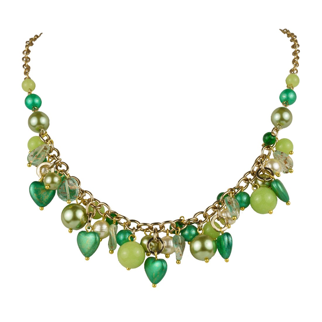 Collana girocollo charms con perle e cuori