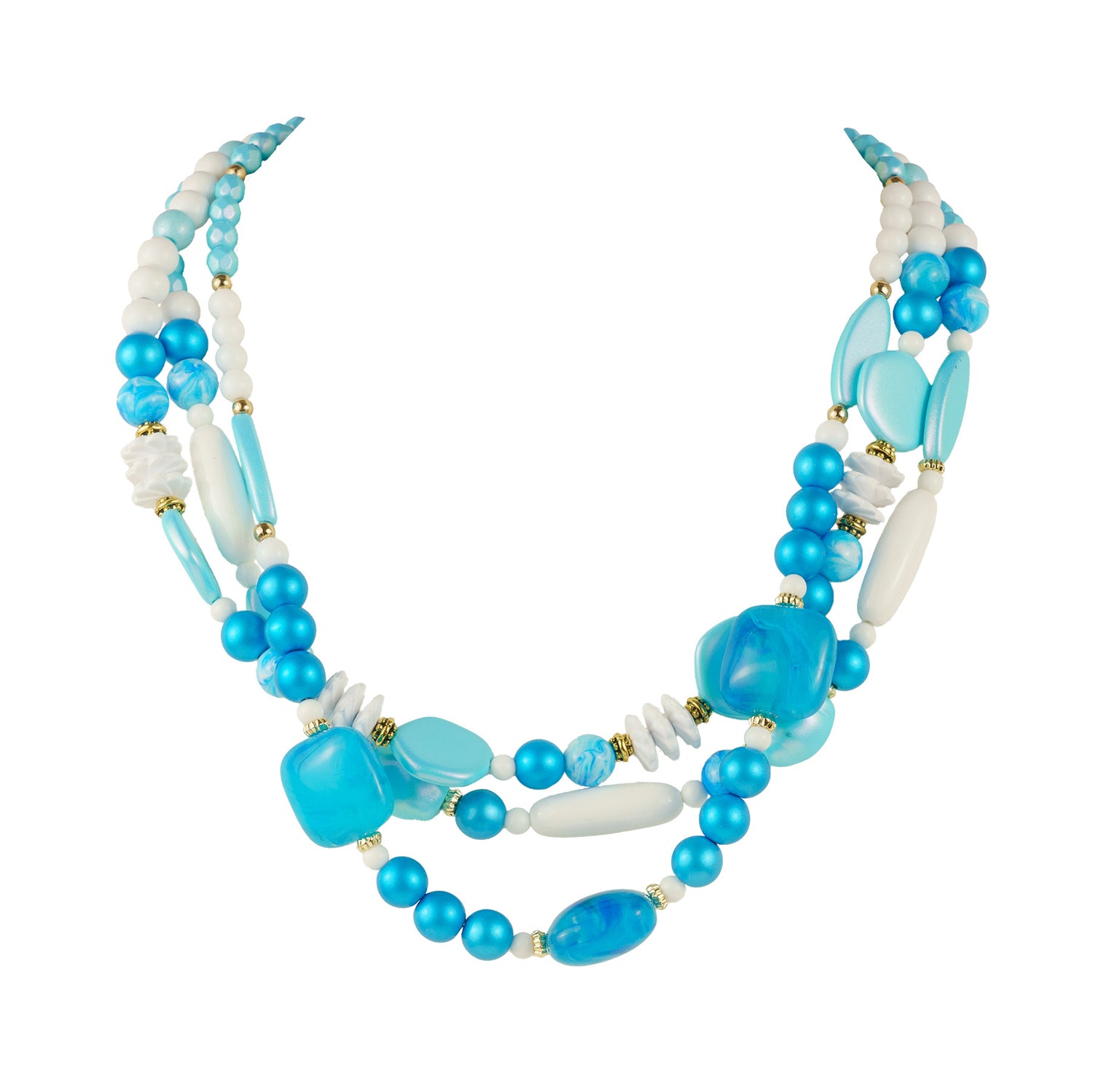 Multi-strand necklace of colored pearls and crystals