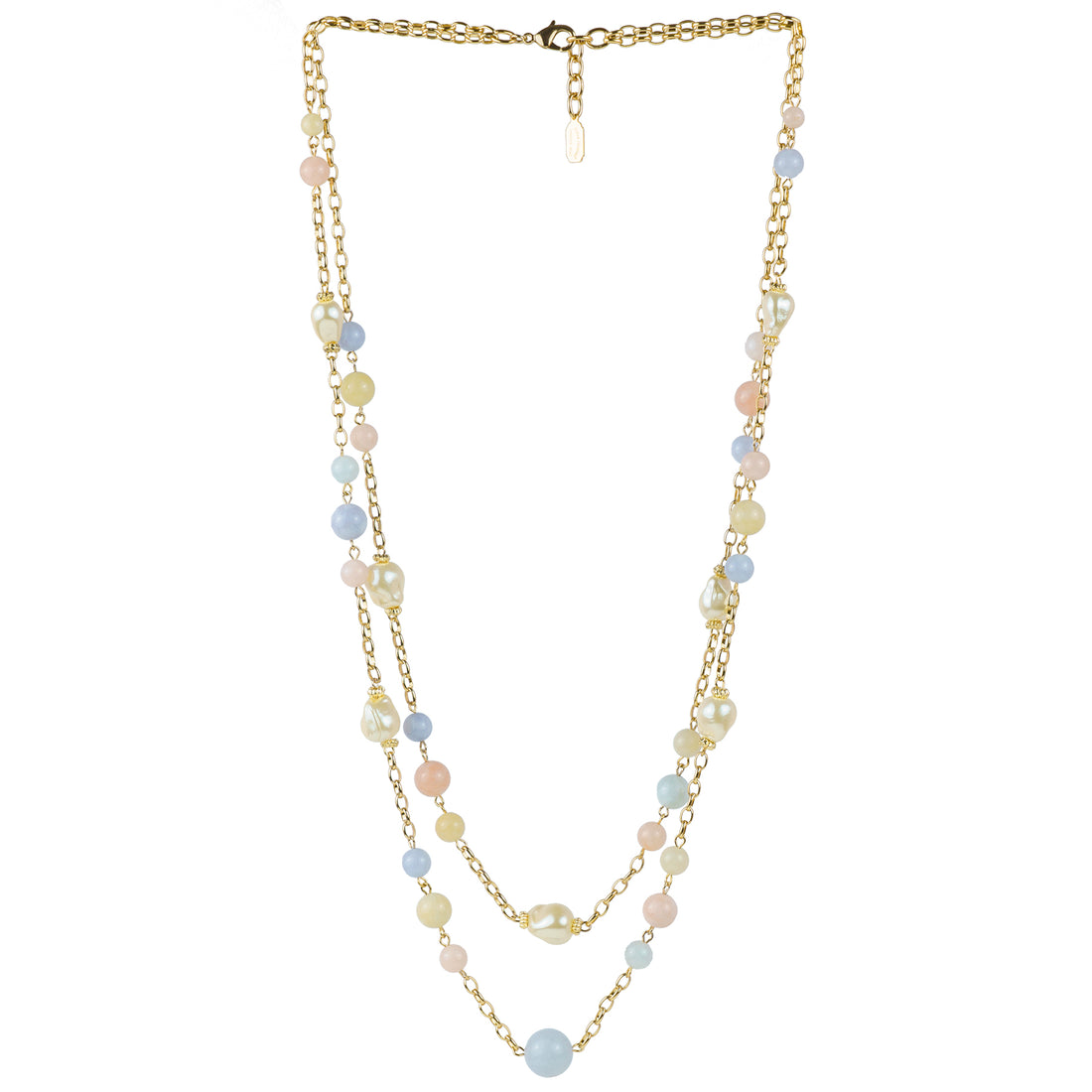 Collana lunga 2 fili in pietra dura e perle barocche