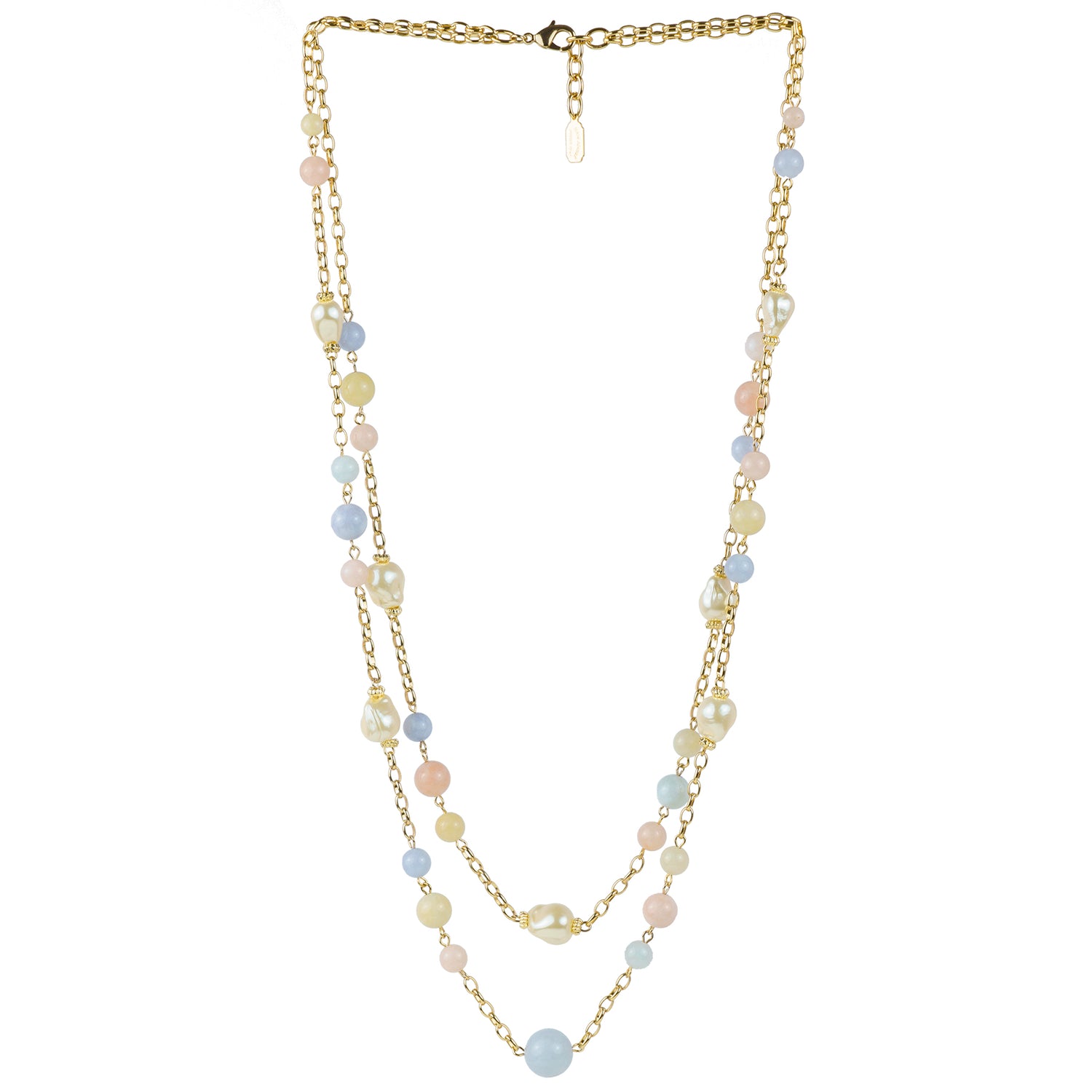 Collana lunga 2 fili in pietra dura e perle barocche