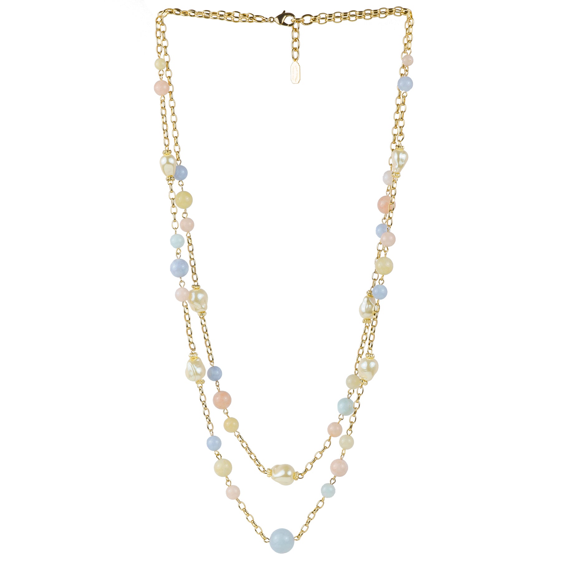 Collana lunga 2 fili in pietra dura e perle barocche