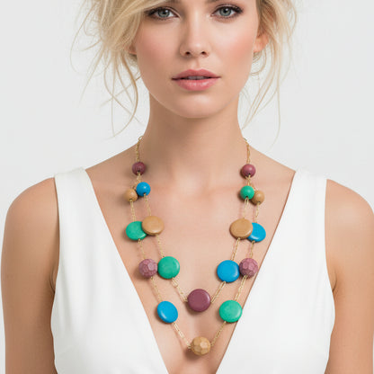 Collana girocollo a due fili in resina e catena