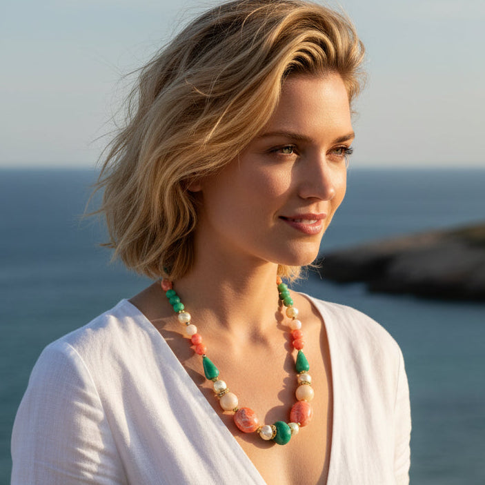 Collar gargantilla con charms mezcla de perlas y resinas