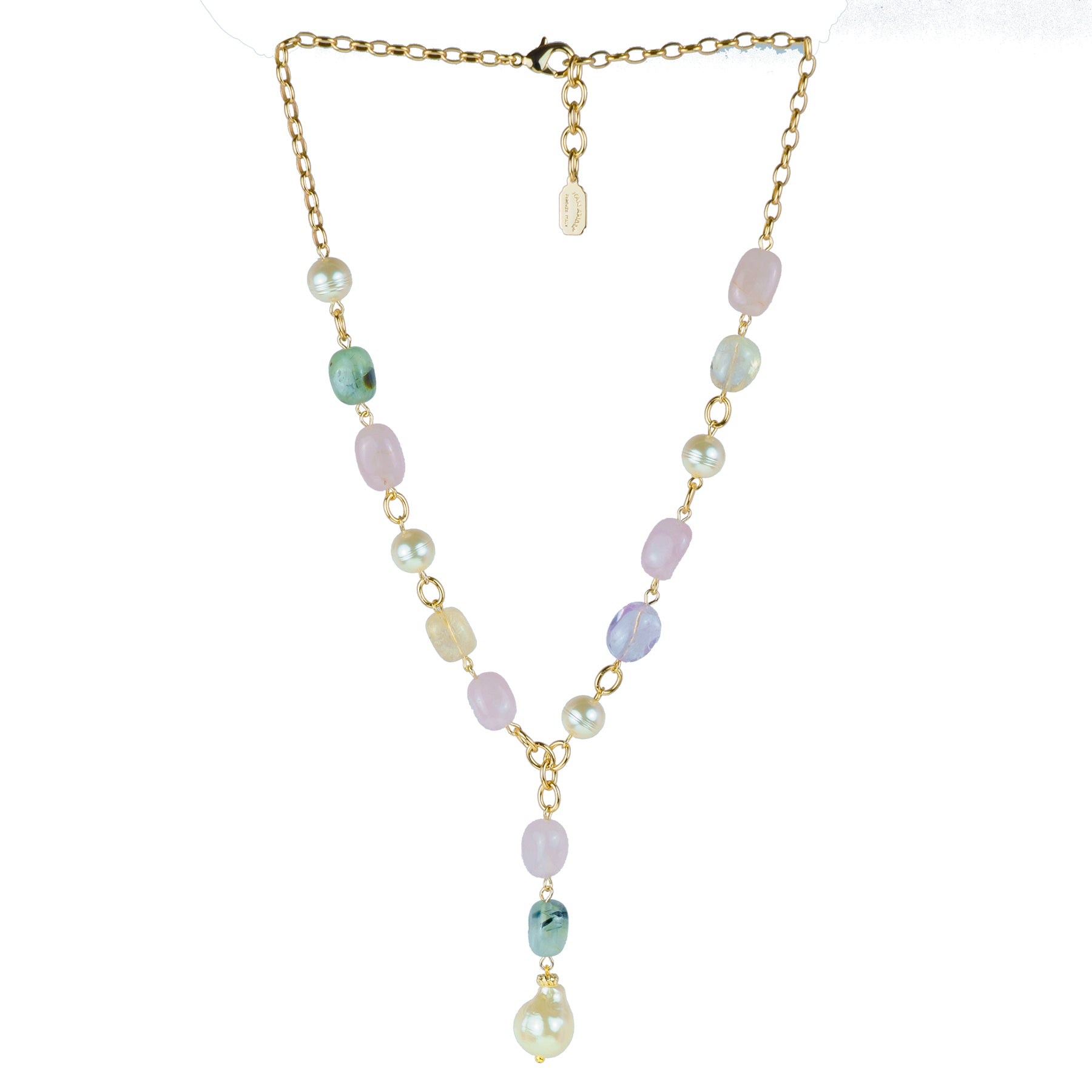 Collana girocollo con pendente in pietra dura e perle