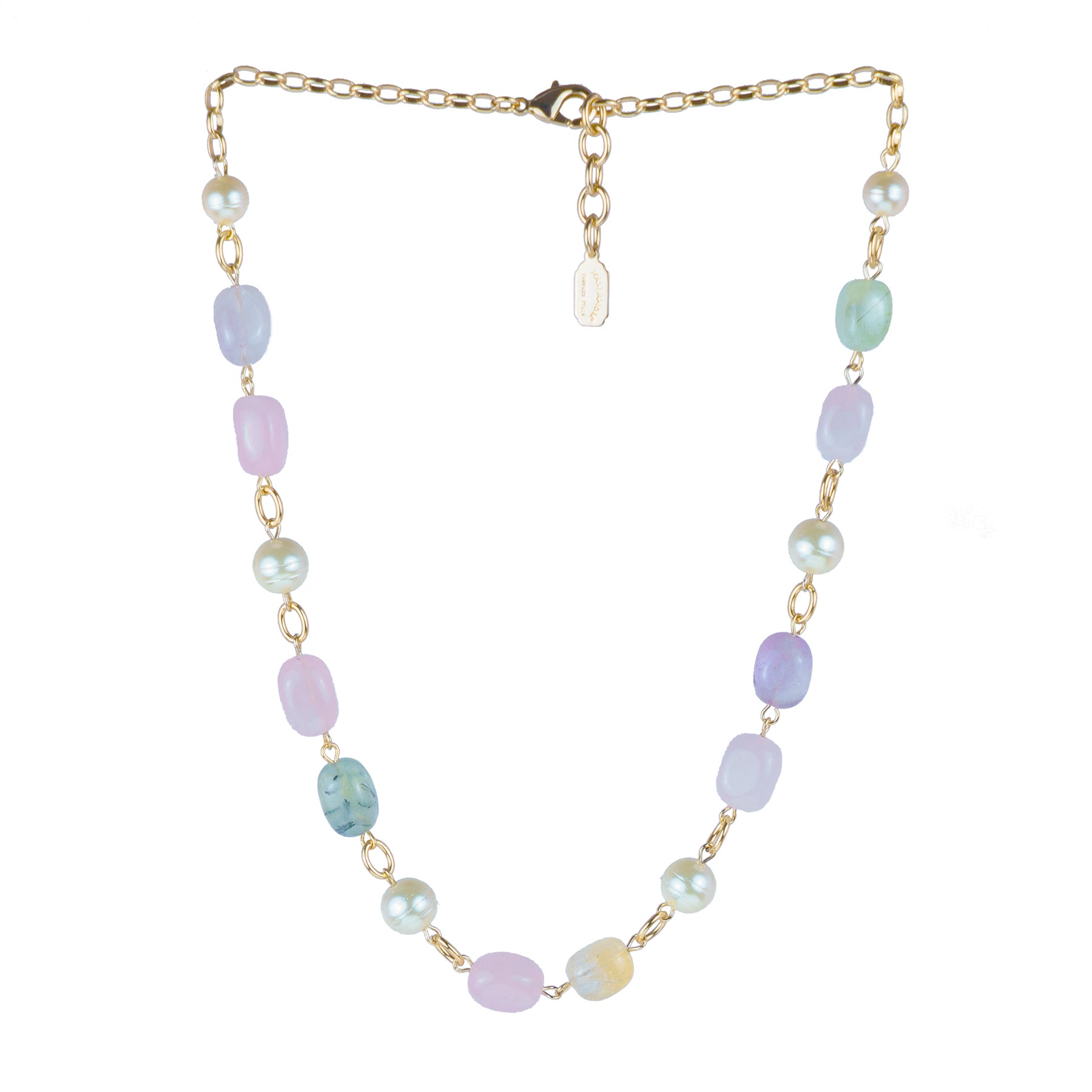 Collana girocollo in pietra dura e perle