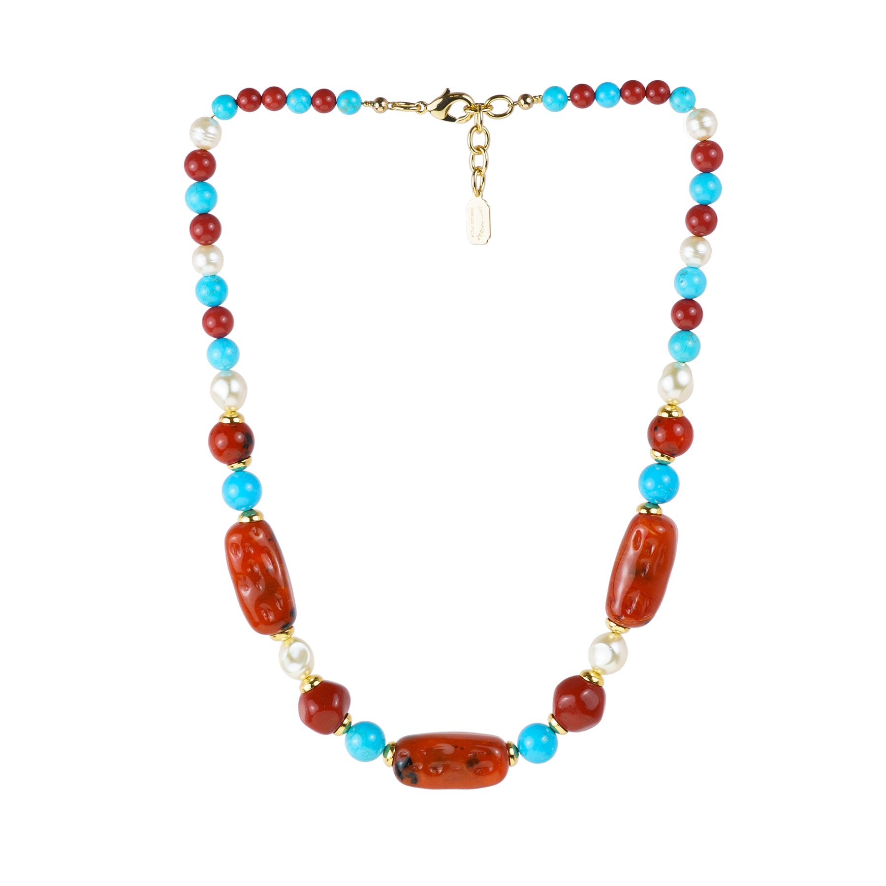 Gargantilla de varias vueltas de coral turquesa y perlas