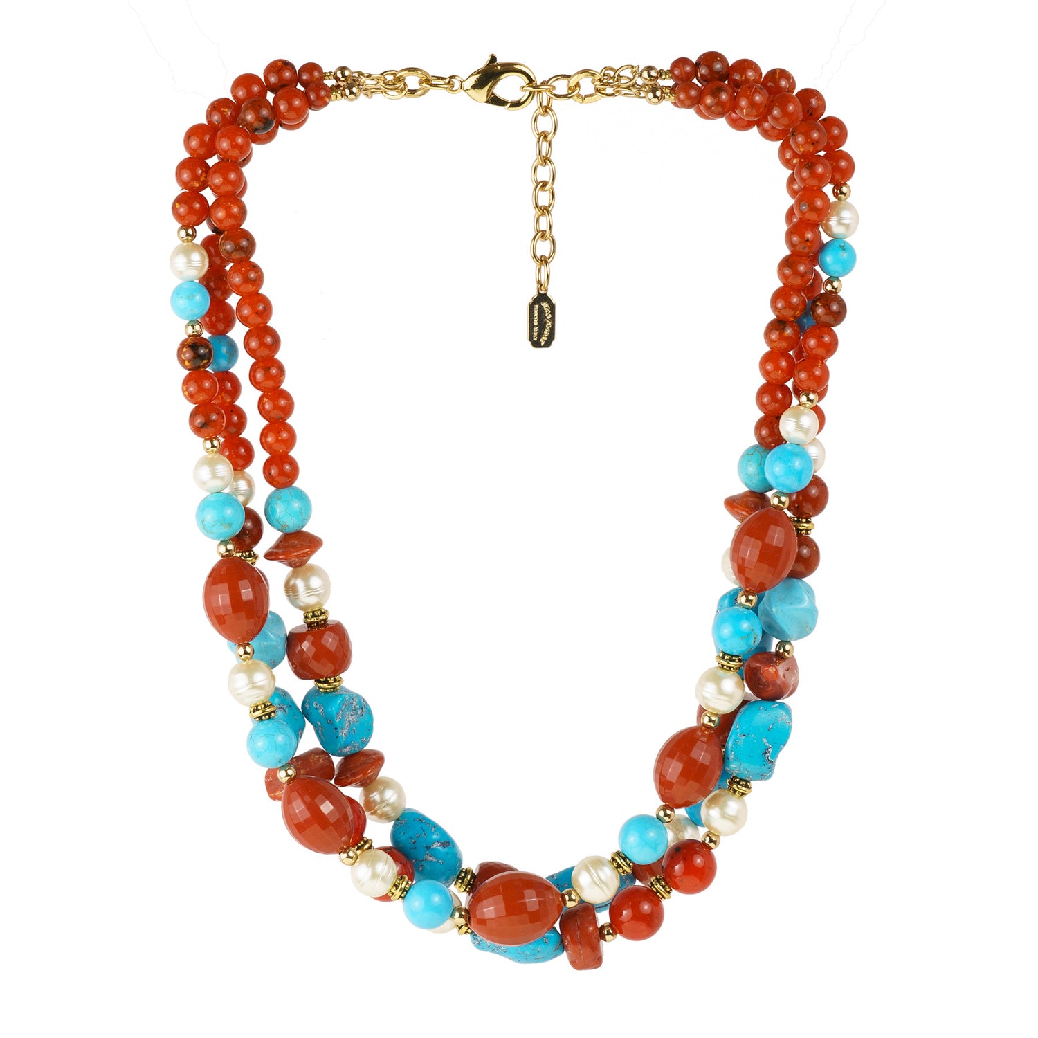Collana girocollo tre fili in corallo turchese e perle