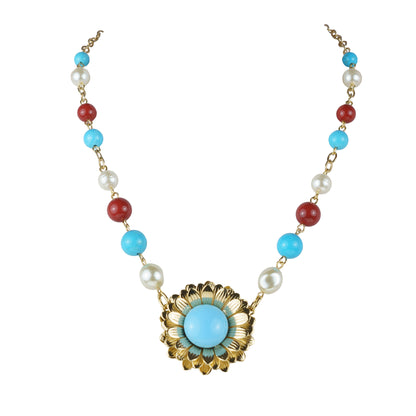 Gargantilla de varias vueltas de coral turquesa y perlas