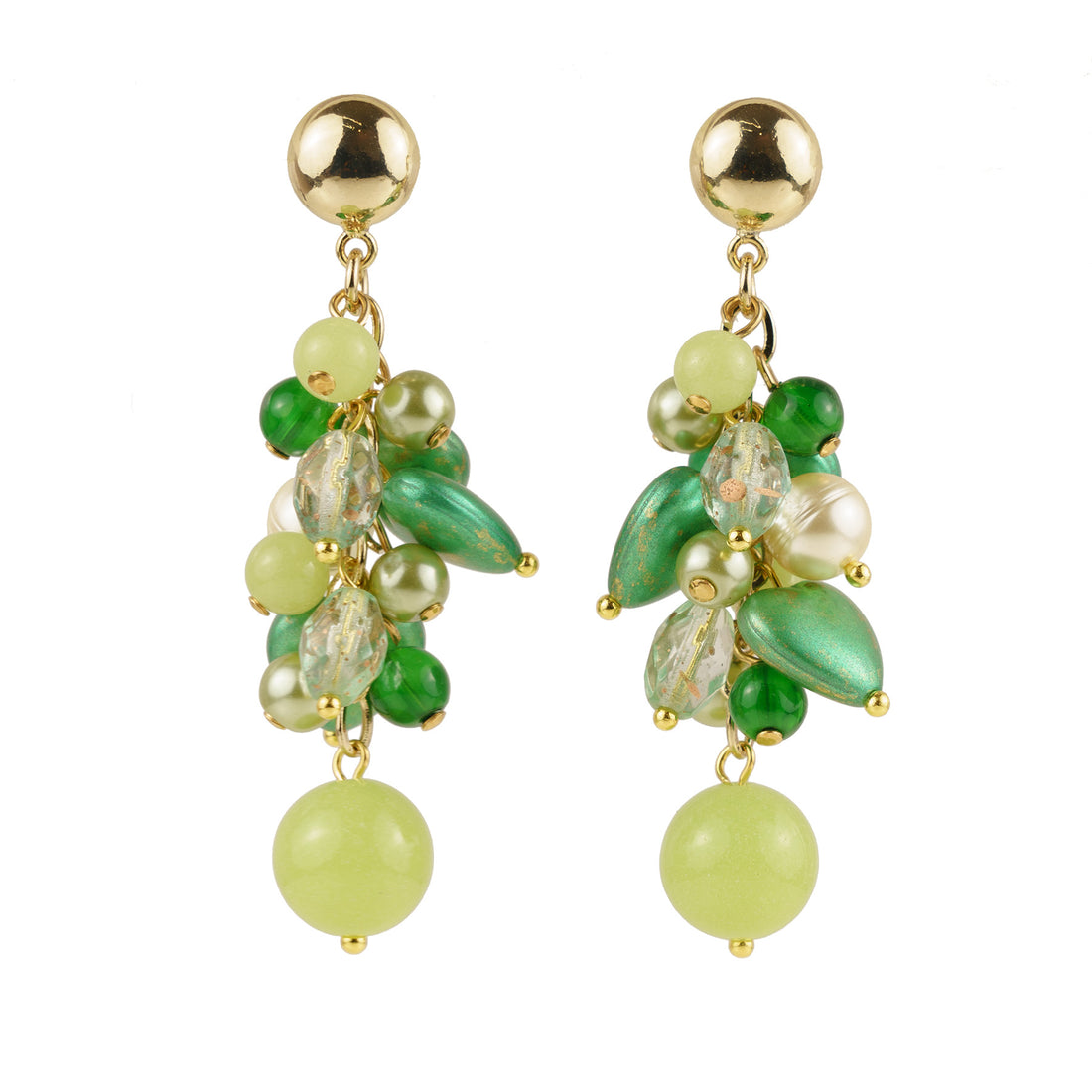 Orecchini pendenti a grappolo con perle e cuori