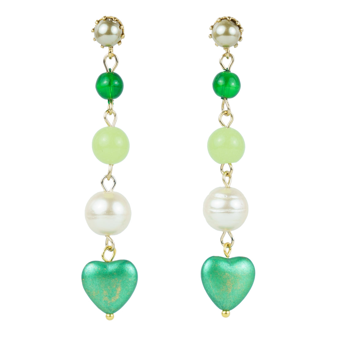 Orecchini pendenti con perle e cuori