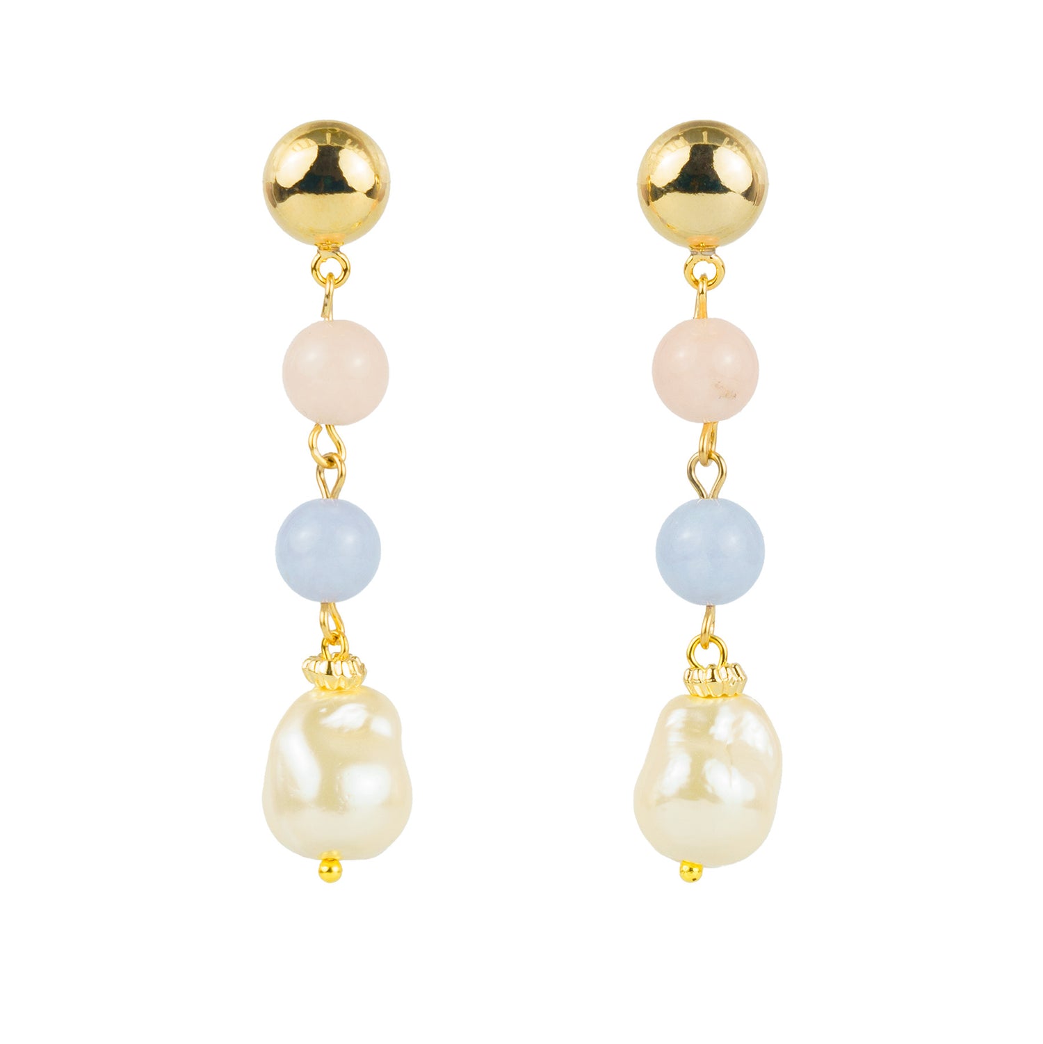 Pendant earrings in semi-precious stones and pearls