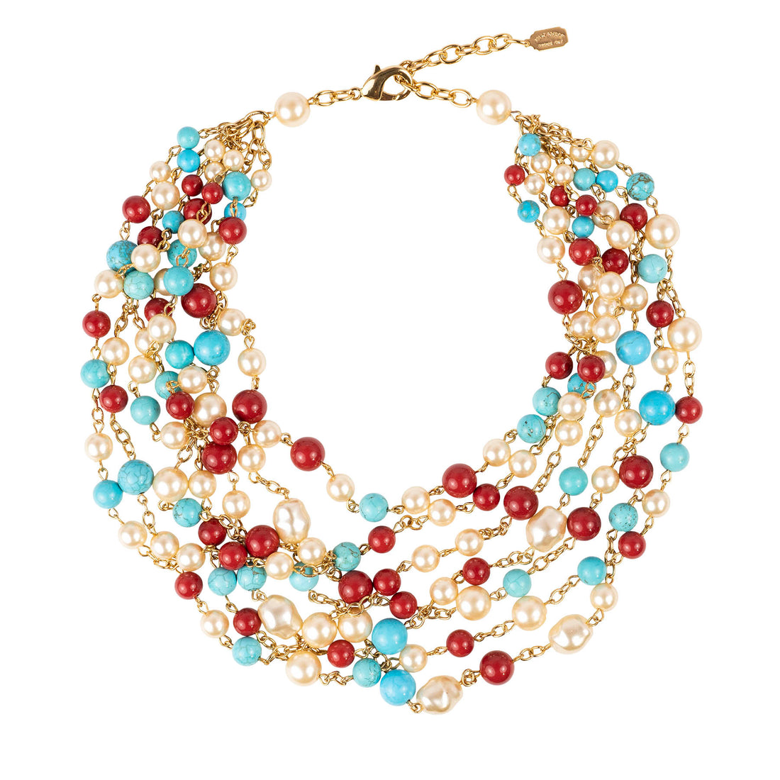 Girocollo multifili in corallo turchese e perle