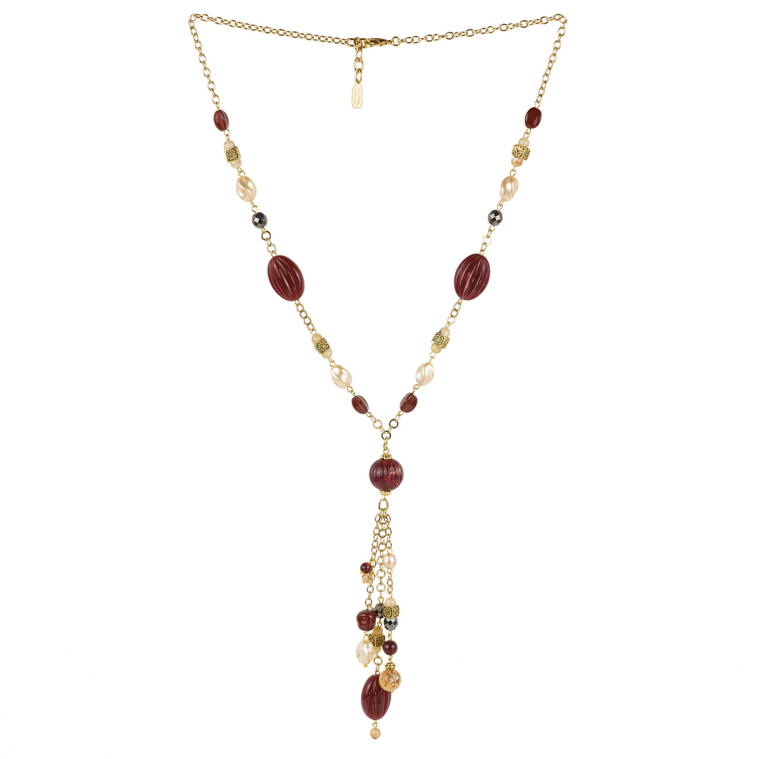 Collana lunga con pendente in resina e perle