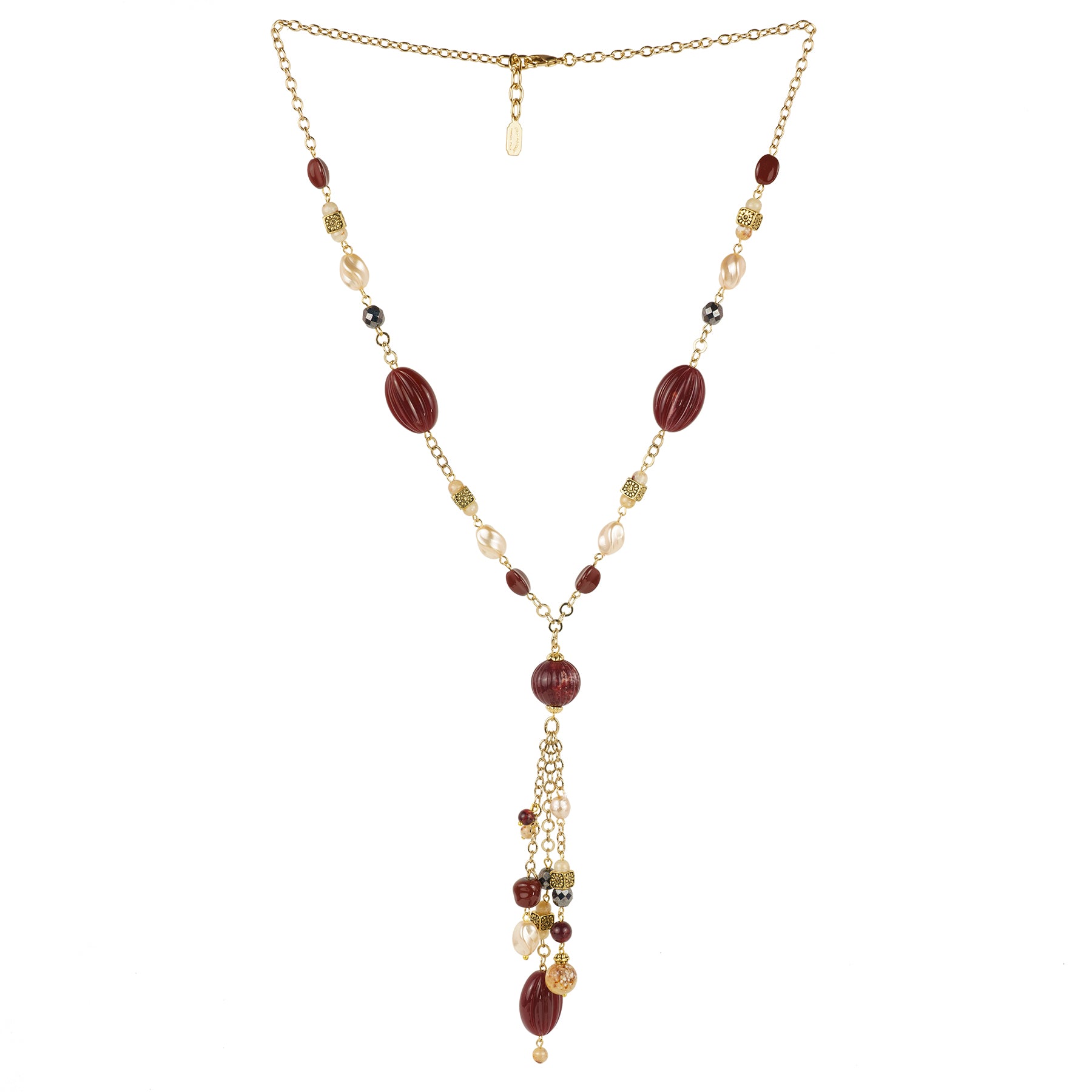 Collana lunga con pendente in resina e perle
