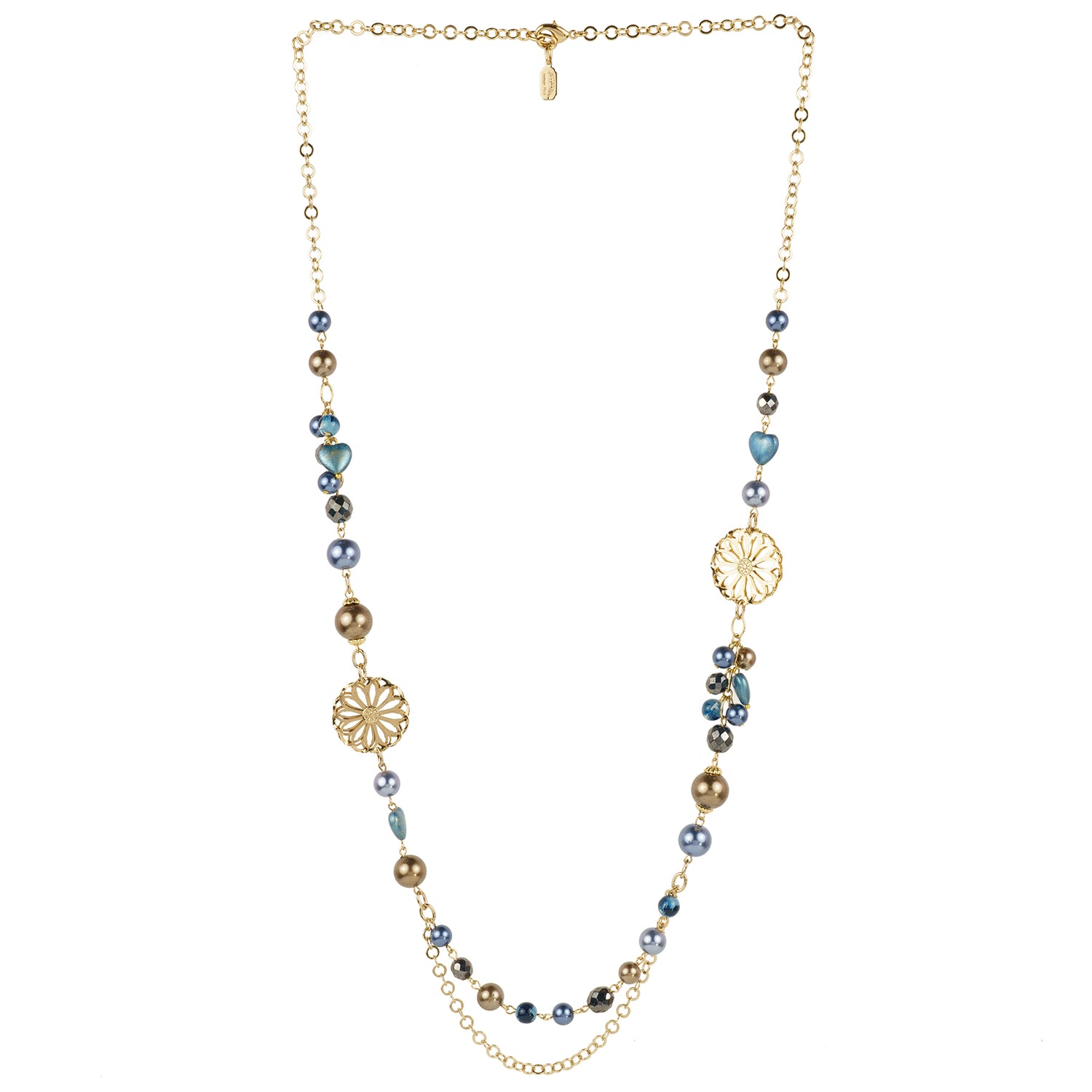 Collana lunga con perle e catena