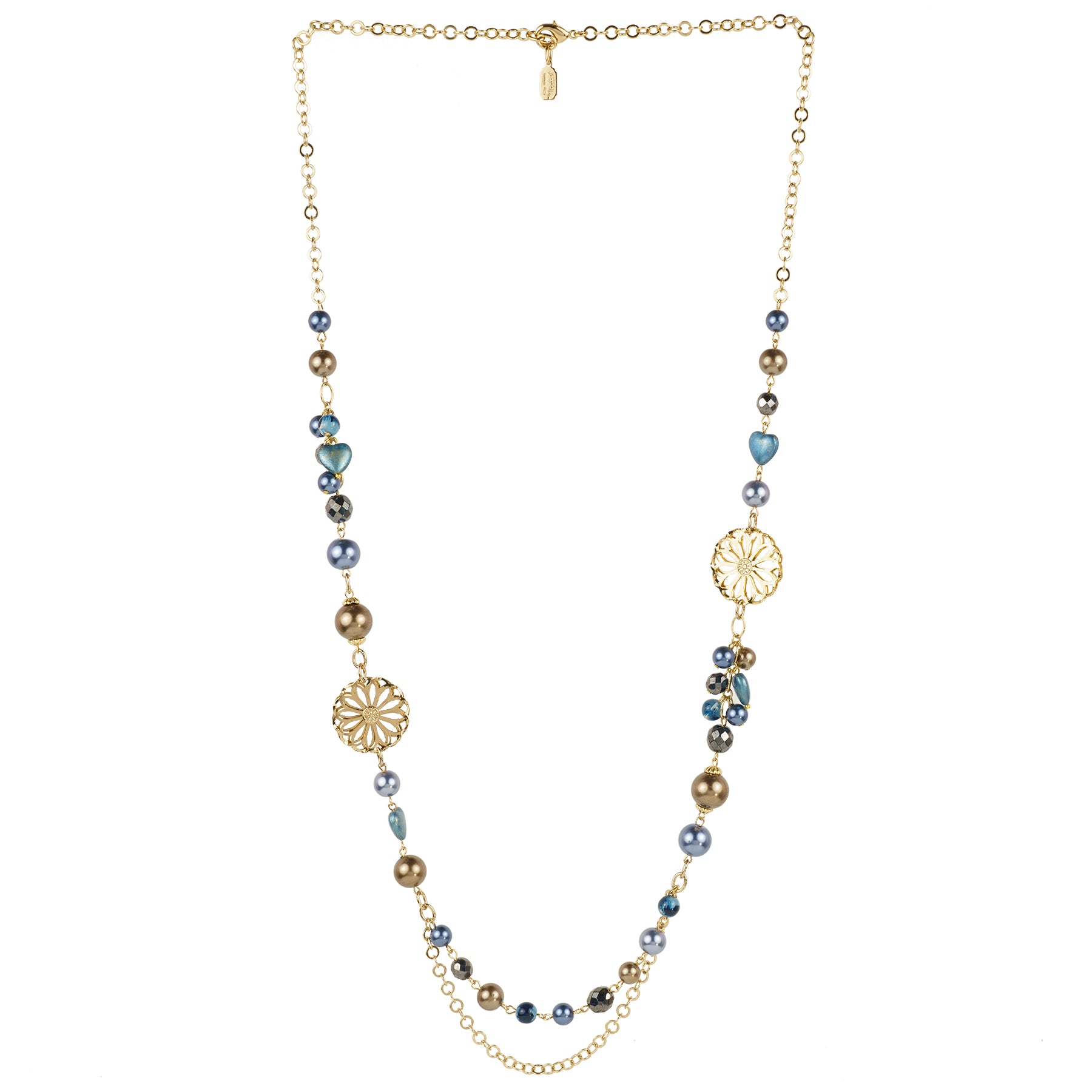 Collana lunga con perle e catena