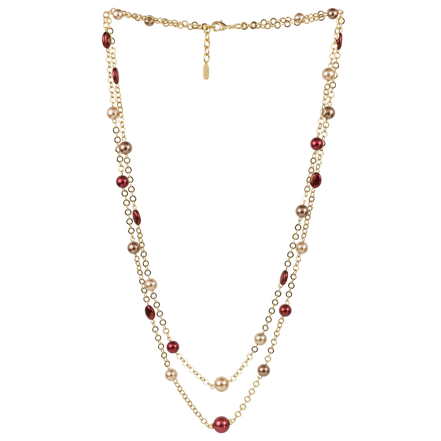 Collana lunga 2 fili di catena e perle colorate