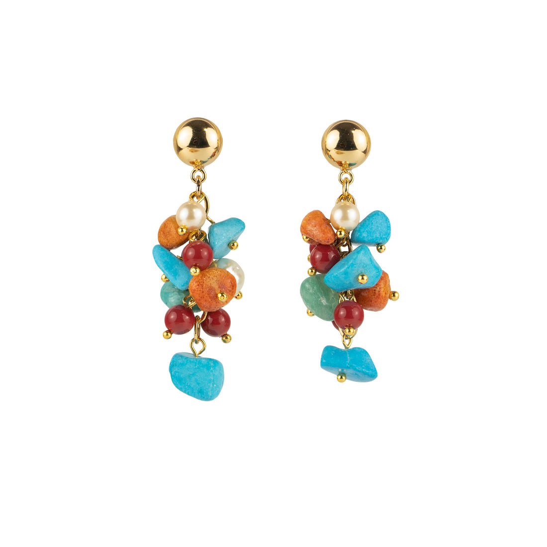 Orecchini a grappolo in pietre dure e perle
