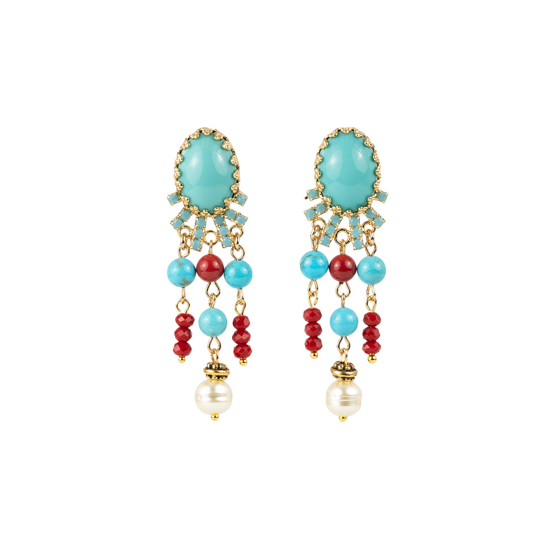 Pendientes con flecos de cristal y perlas