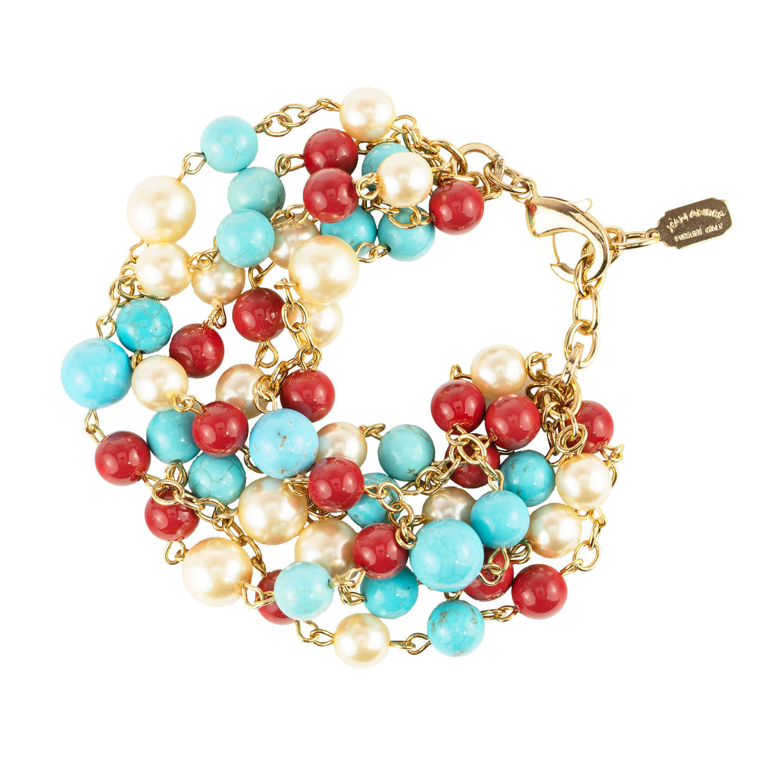 Pulsera de varias vueltas de coral turquesa y perlas