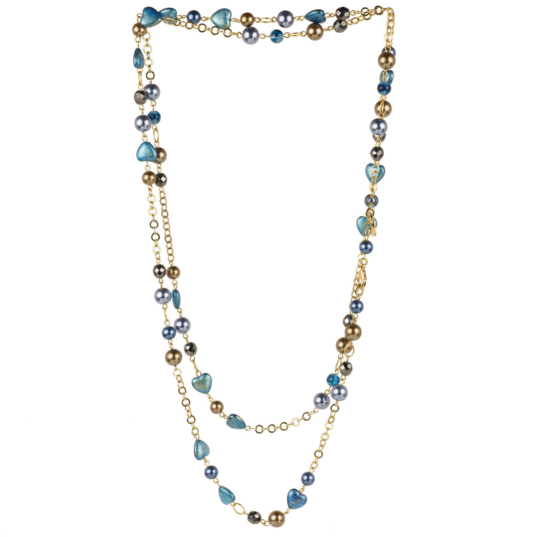 Collana lunga con perle e catena