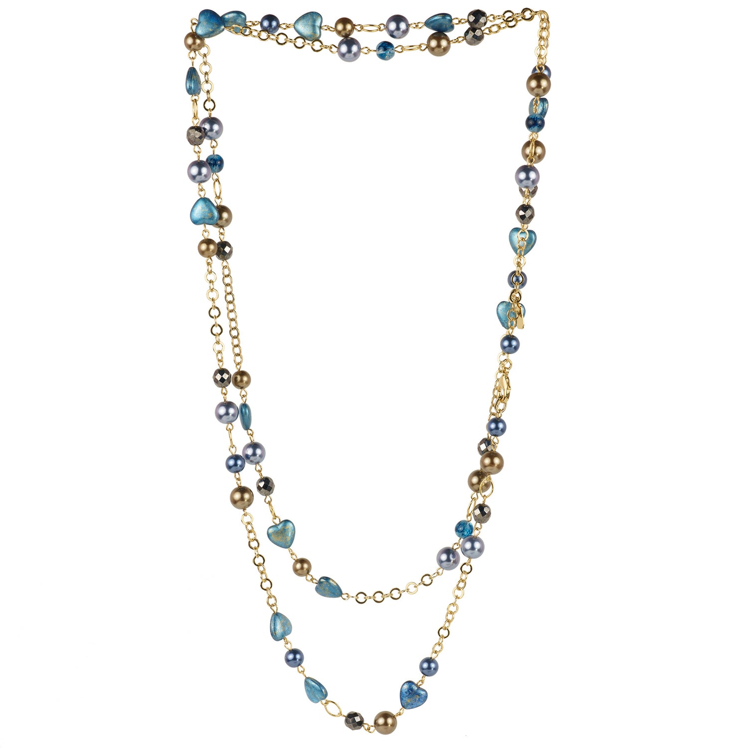 Collana lunga con perle e catena