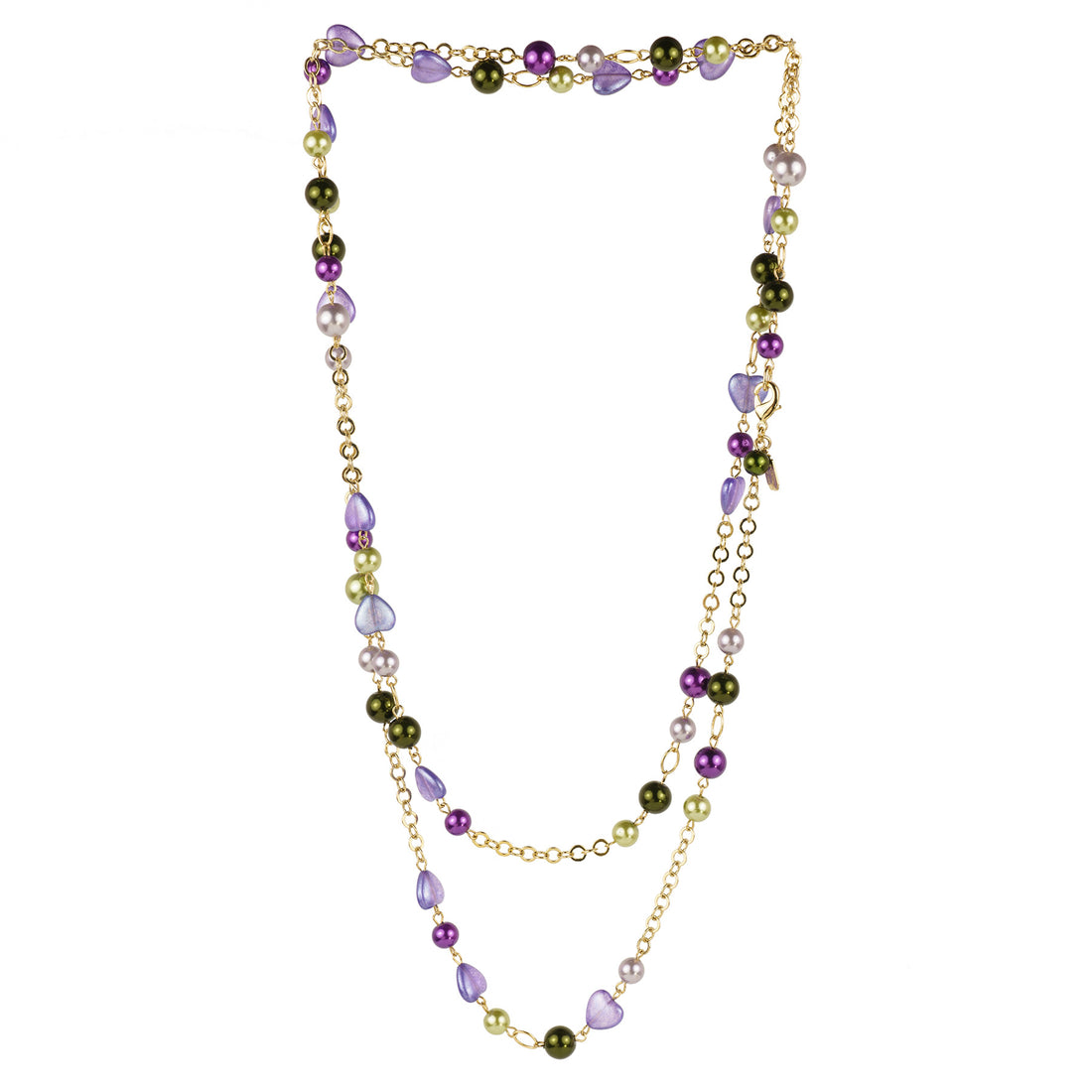 Collana lunga con perle e catena