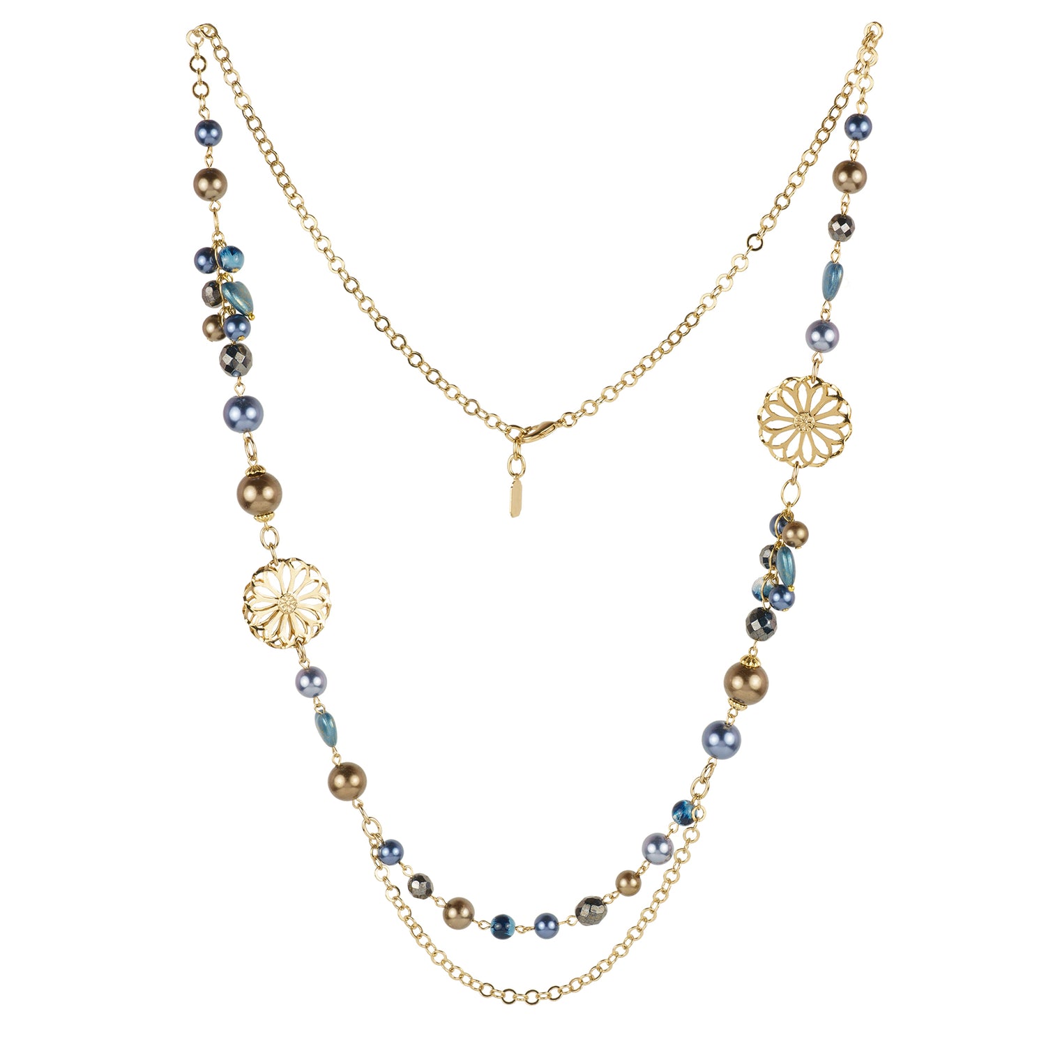 Collana lunga con perle e catena
