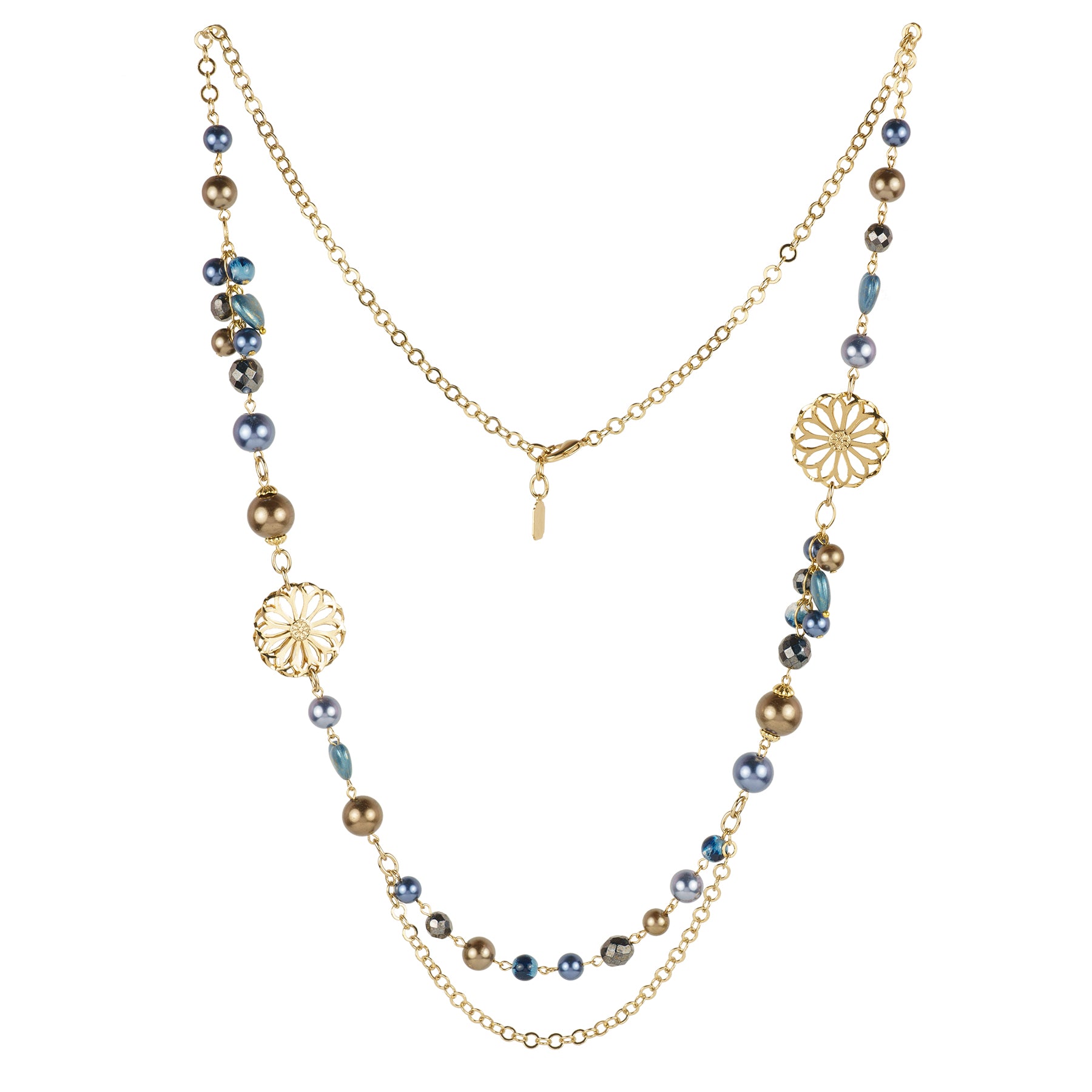 Collana lunga con perle e catena