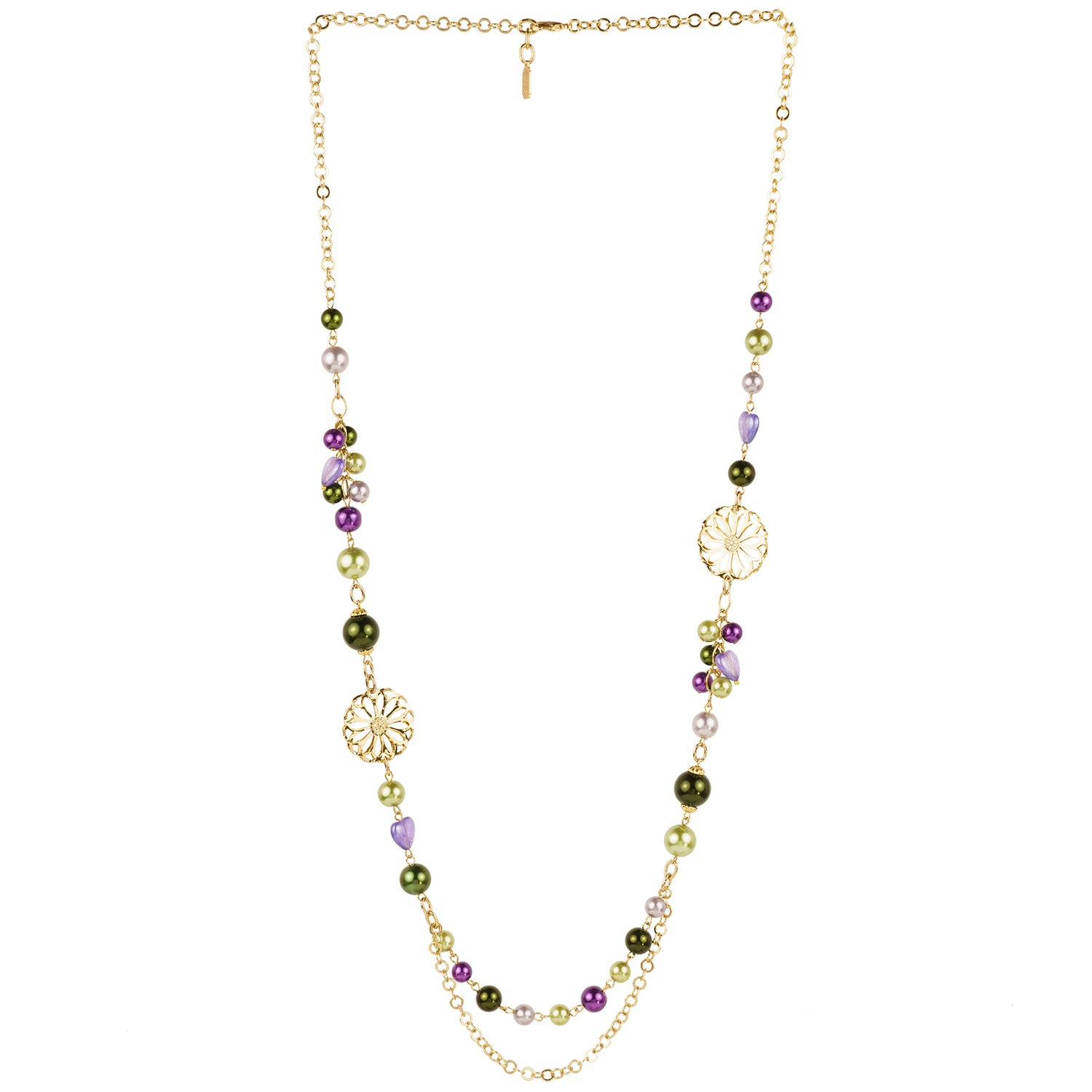 Collana lunga con perle e catena