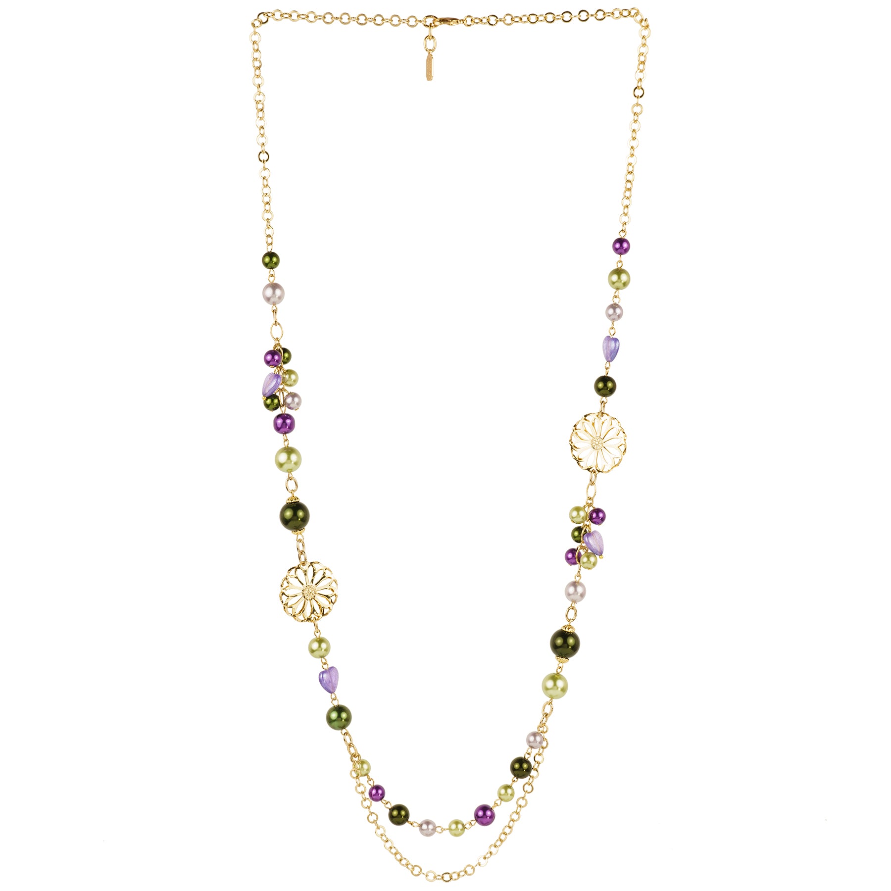Collana lunga con perle e catena