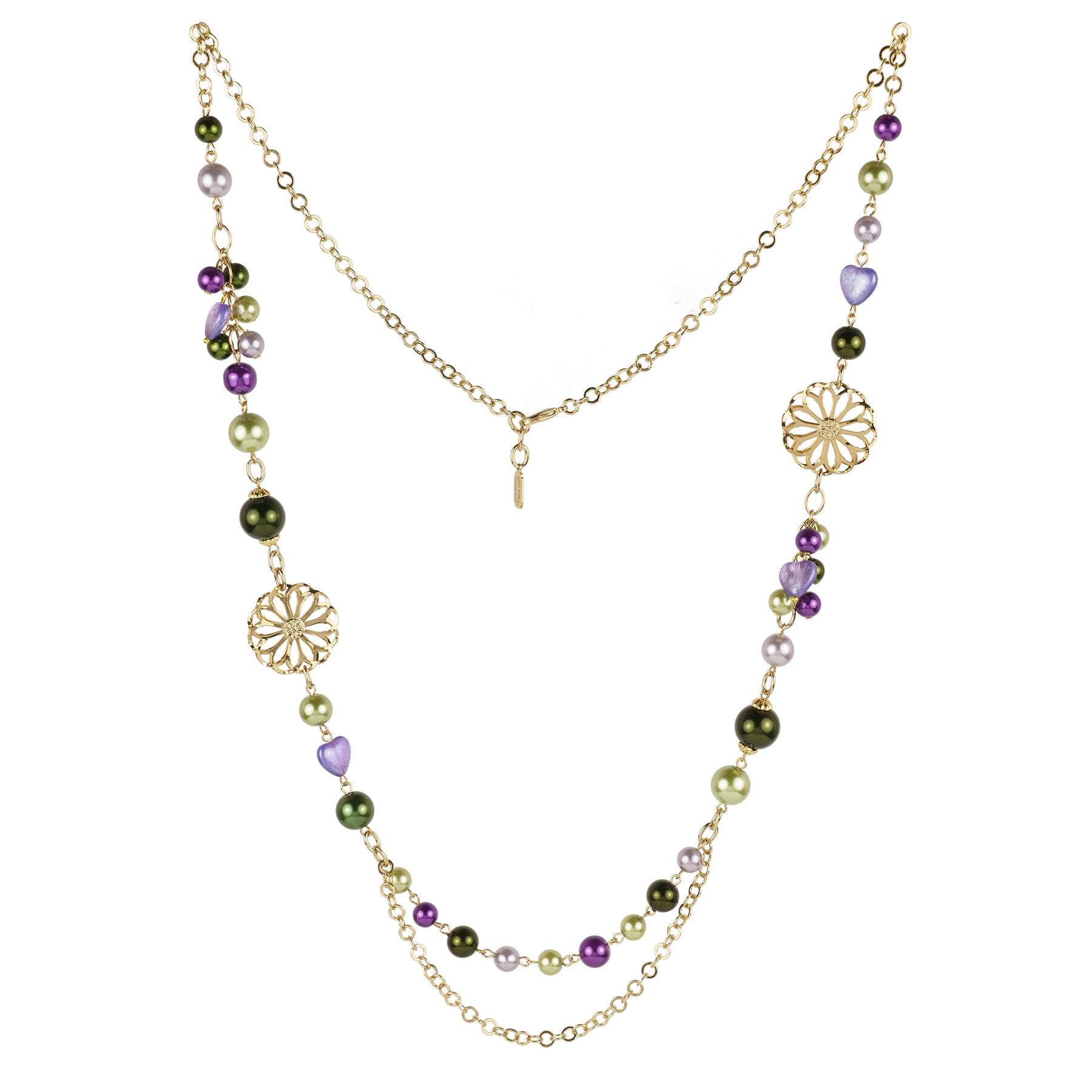 Collana lunga con perle e catena