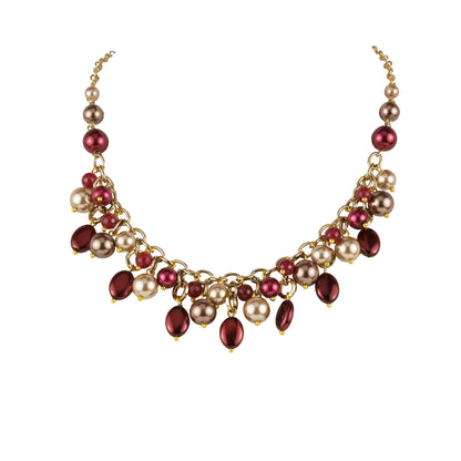 Multi-strand necklace of colored pearls and crystals