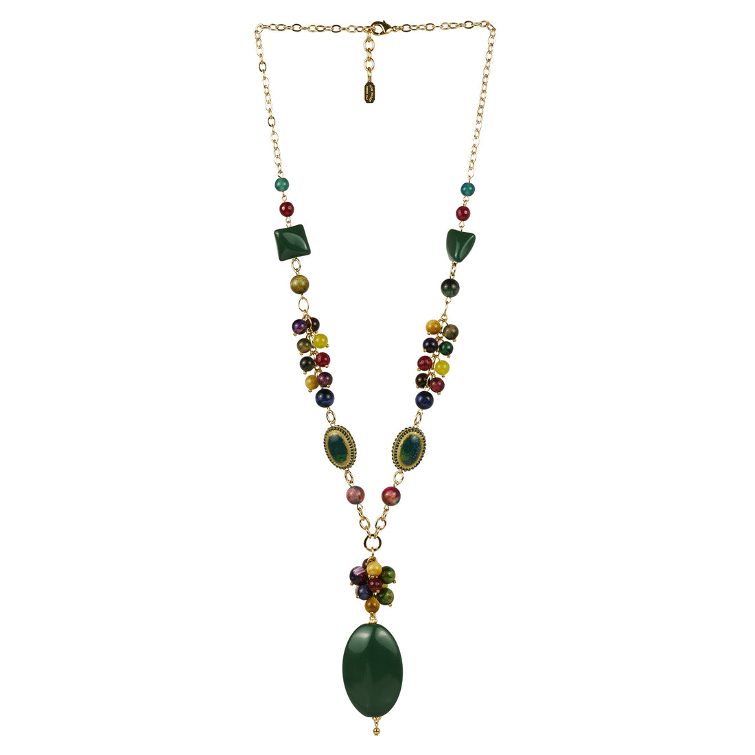 Collana lunga in pietre dure e resina con pendente